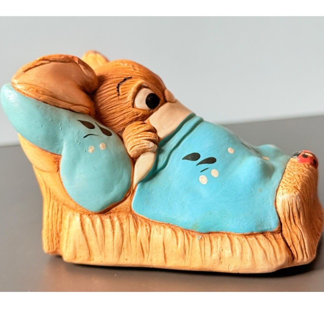 Pendelfin Rabbit Figure Wakey Bunny In Bed England Ladybug Handpainted Stoneware