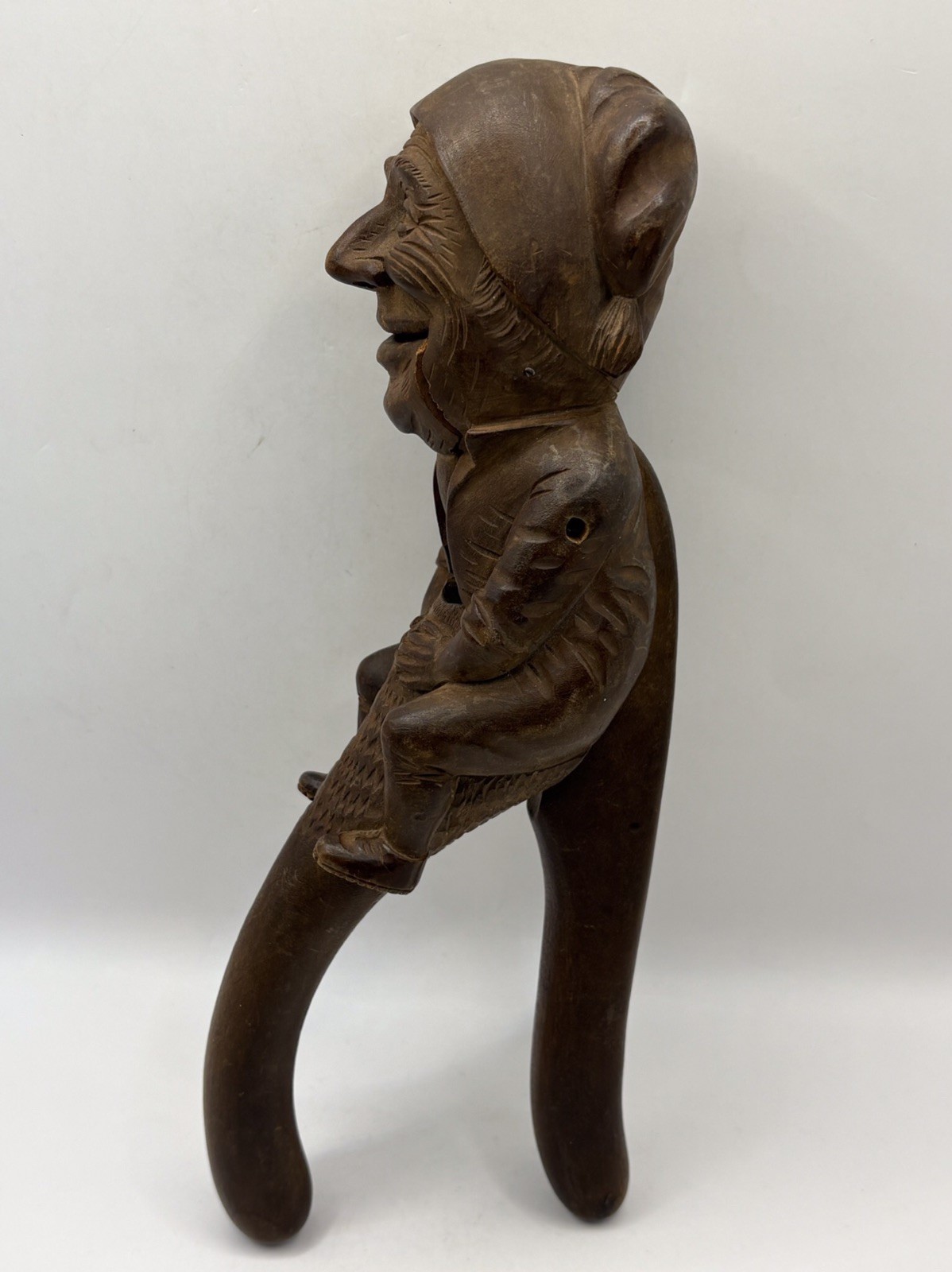 Antique 19th Century German Black Forest Carved Wood Nutcracker Gnome Folk Art