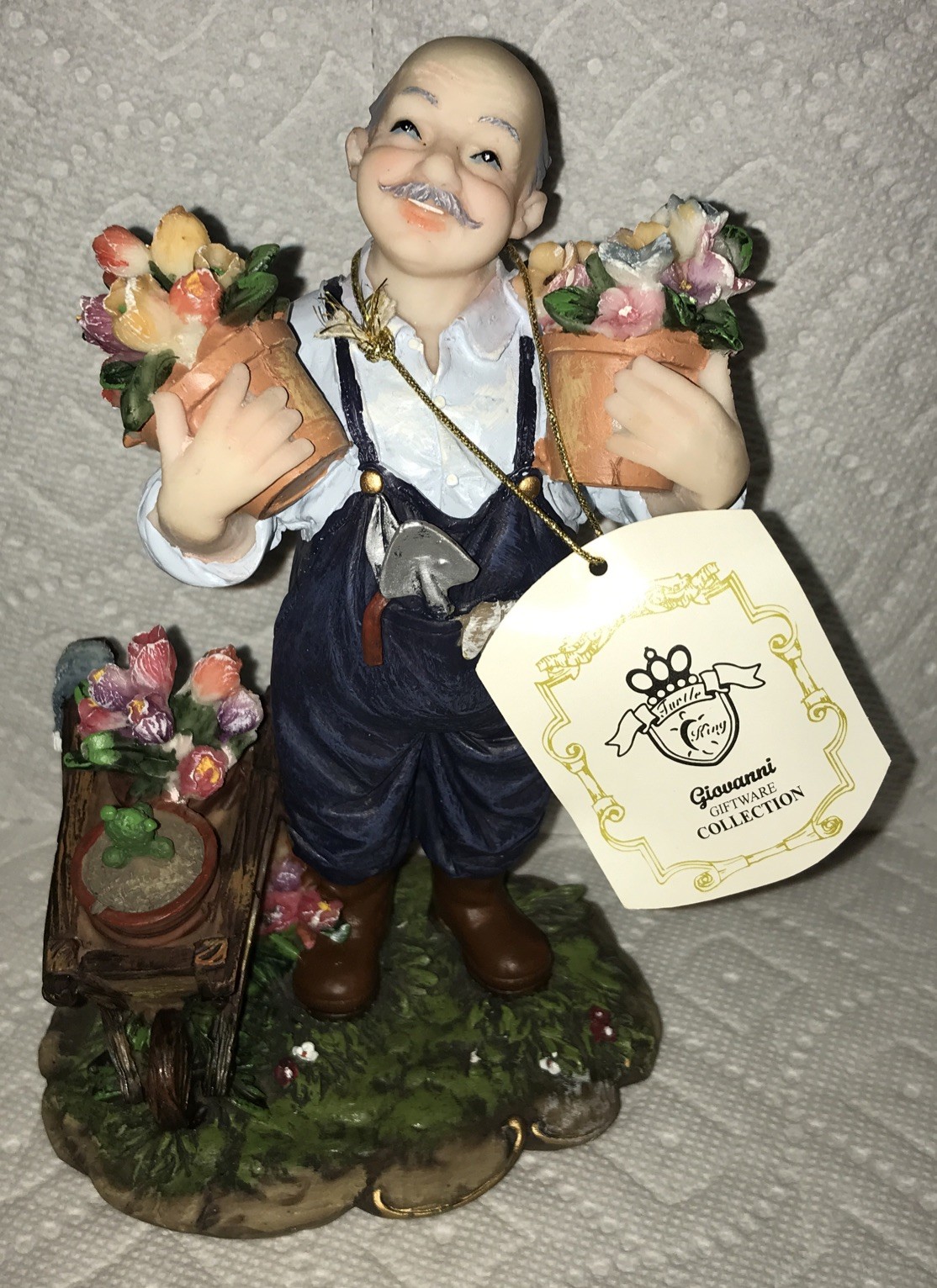 Giovanni Giftware Collection Figurine Happy Gardener Man w/ Flowers Collectible
