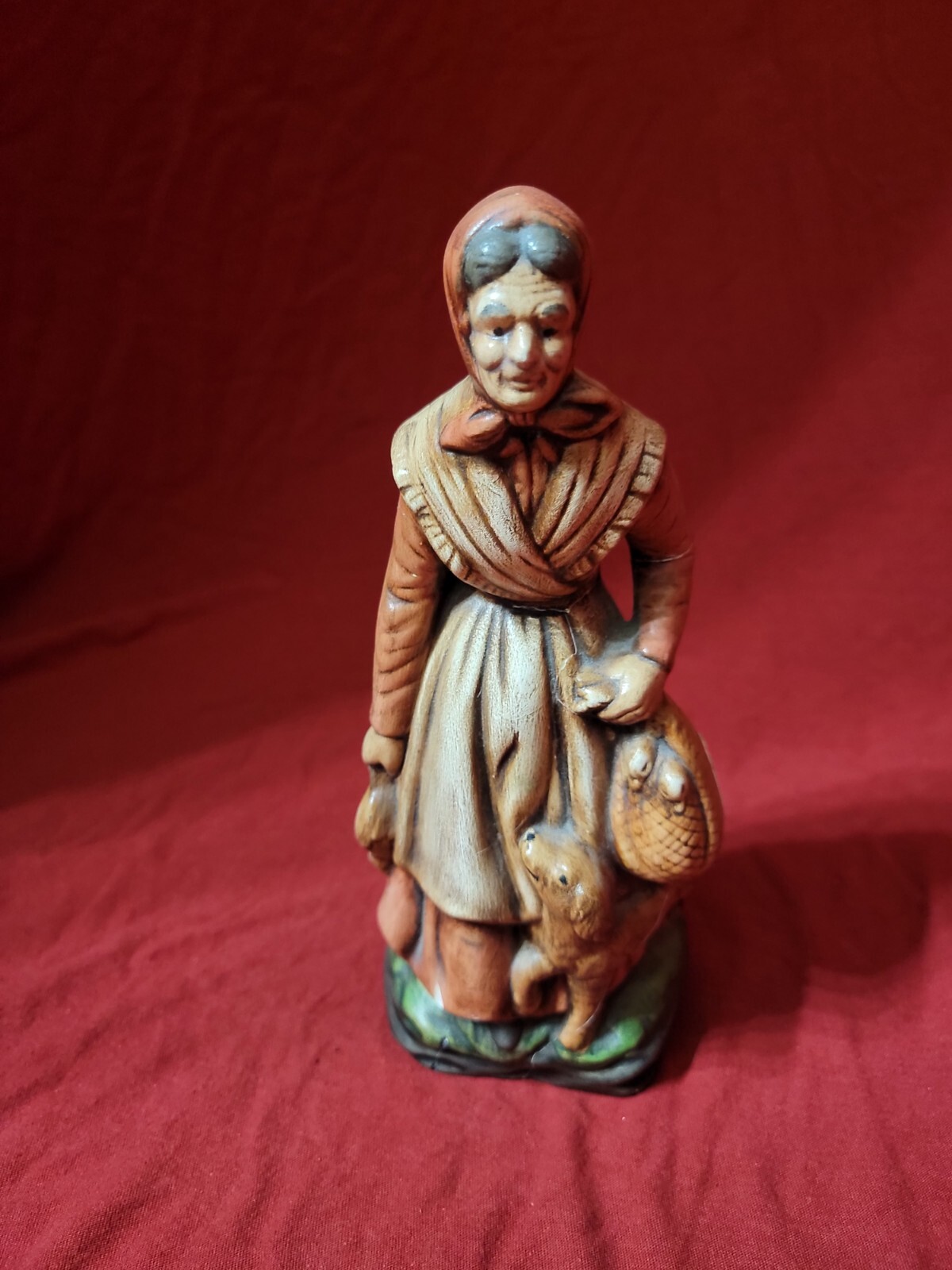 Nostalgic Vintage Bisque Ceramic Figurine Set, Old Man Farmer w/Pig and Old Lady