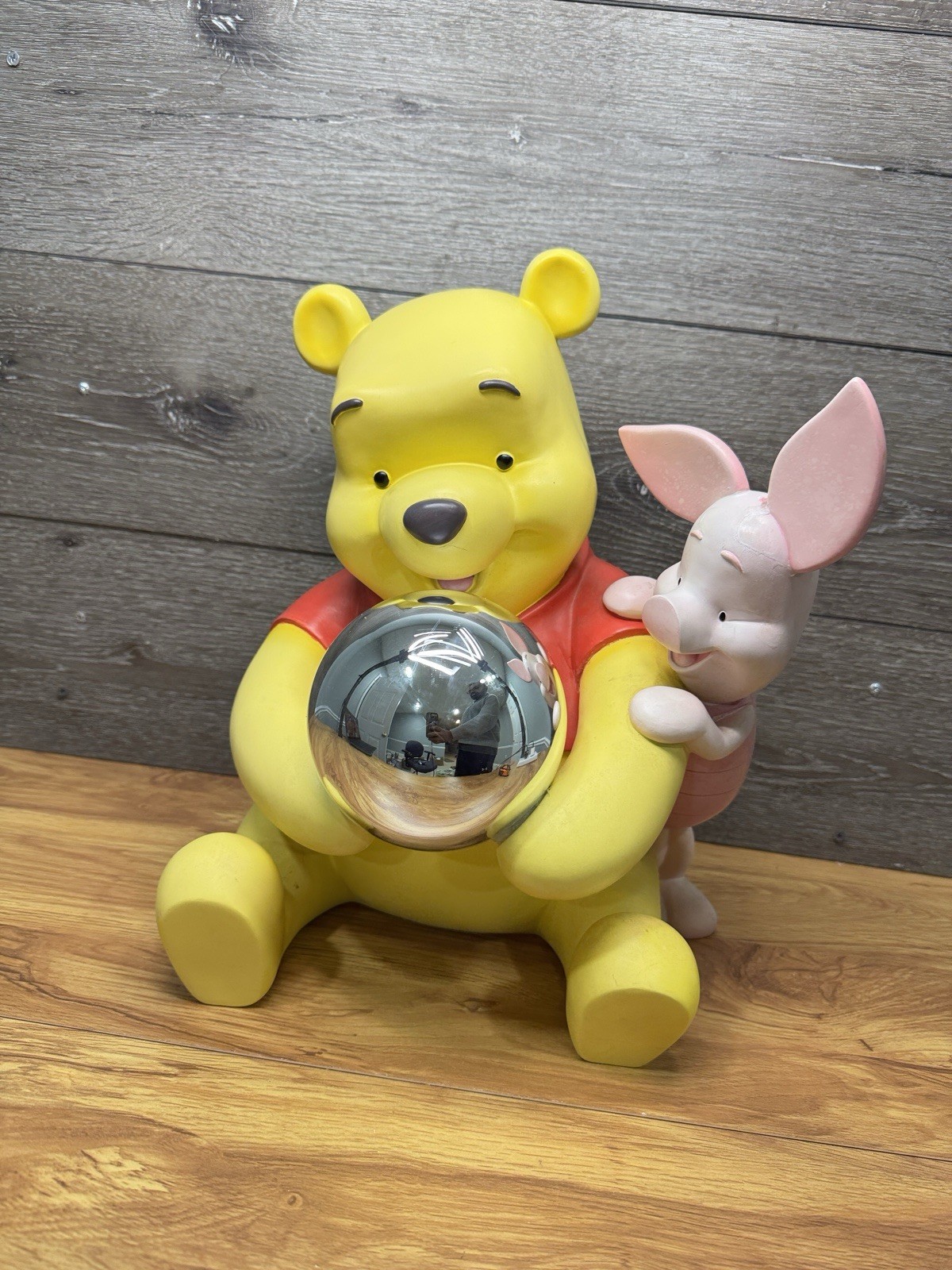 VTG Disney Winnie The Pooh & Piglet 14″ Figurine Porcelain Glass Silver Globe