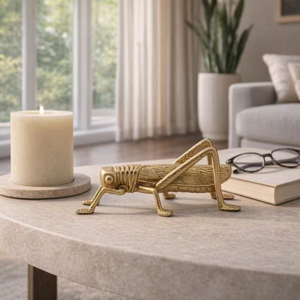 Gold 9 In. X 3.5 In. Metal Novelty Solid Grasshopper Figurine