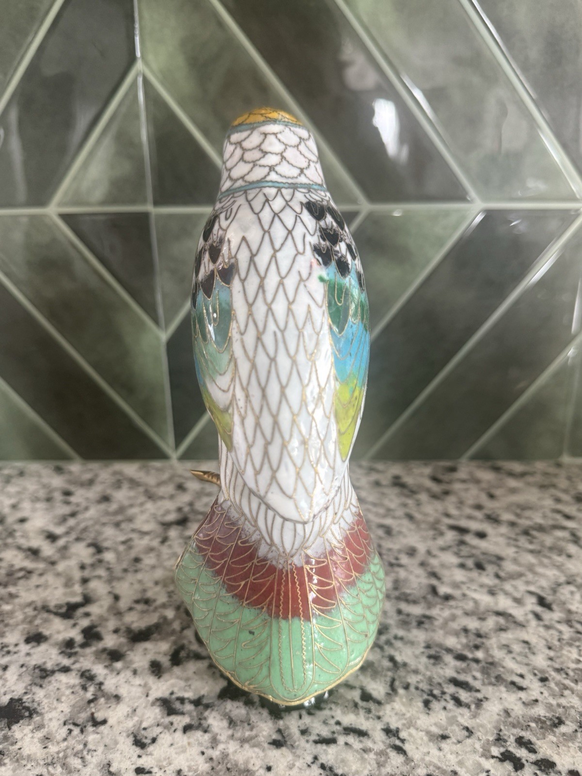 Ceramic Bird Figurine Multicolor Hand Painted Glossy Finish 8 Inch