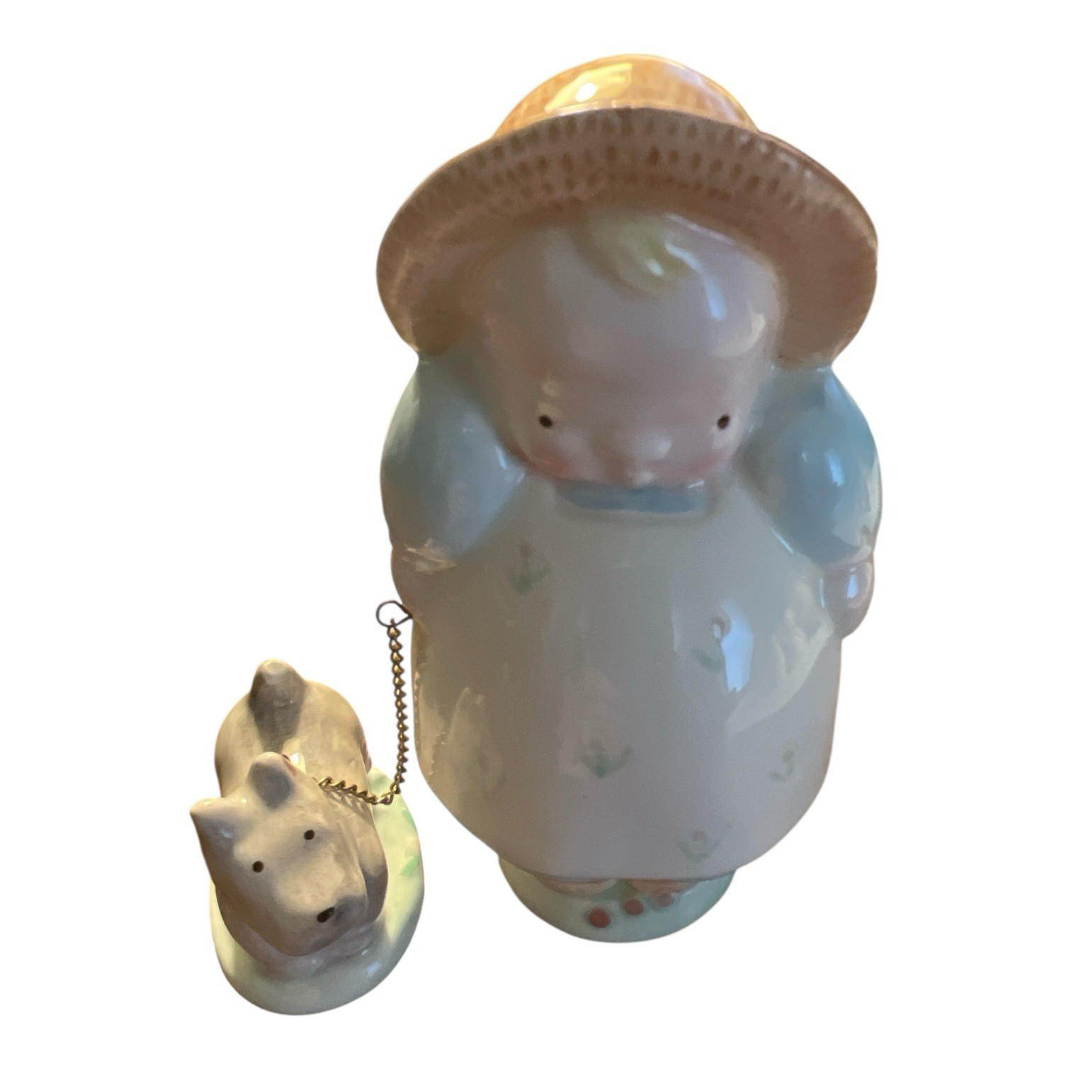 Vintage 1980s Michel and Co Porcelain Figurines Mother with Dog Hand Painted