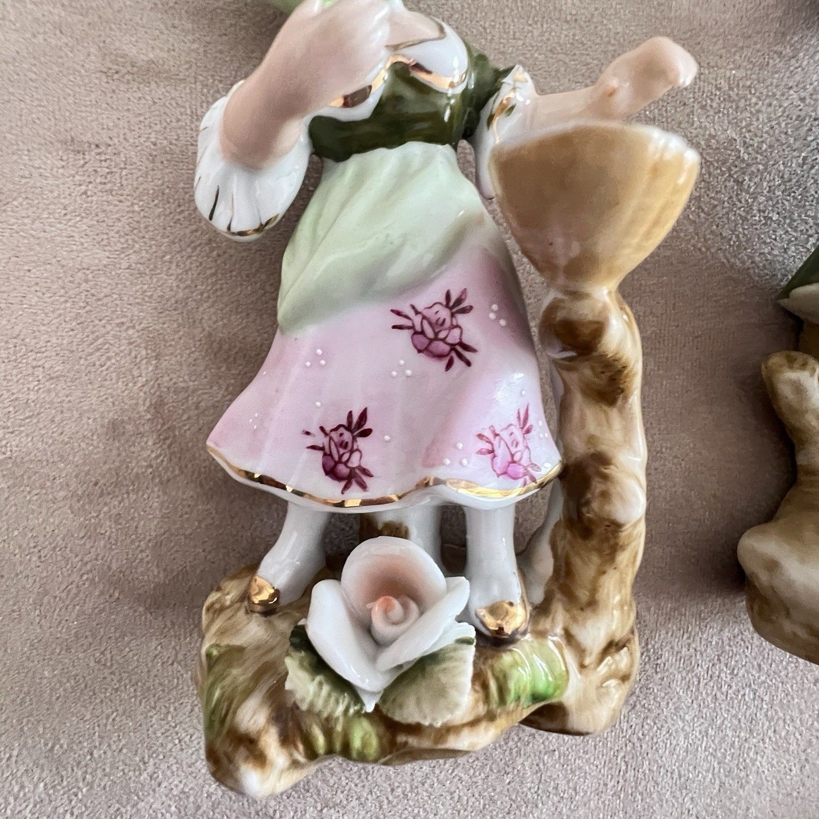 Lot 2 Unmarked Porcelain Boy Girl Children Figurines baskets flowers vtg