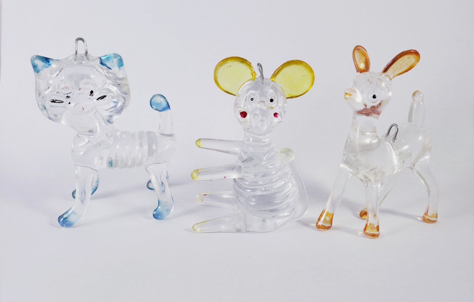 Vintage Lucite Mouse, Cat & Deer Figures Ornaments