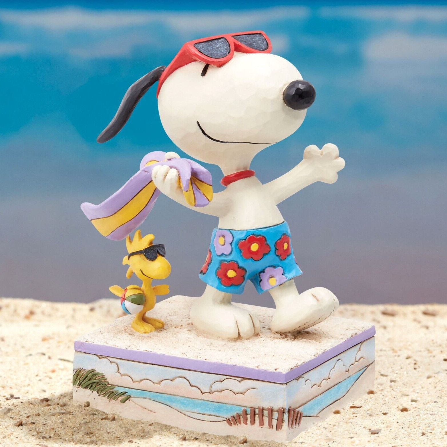 ❦ New JIM SHORE PEANUTS Figurine SNOOPY WOODSTOCK ON BEACH Summer Swim Vacation