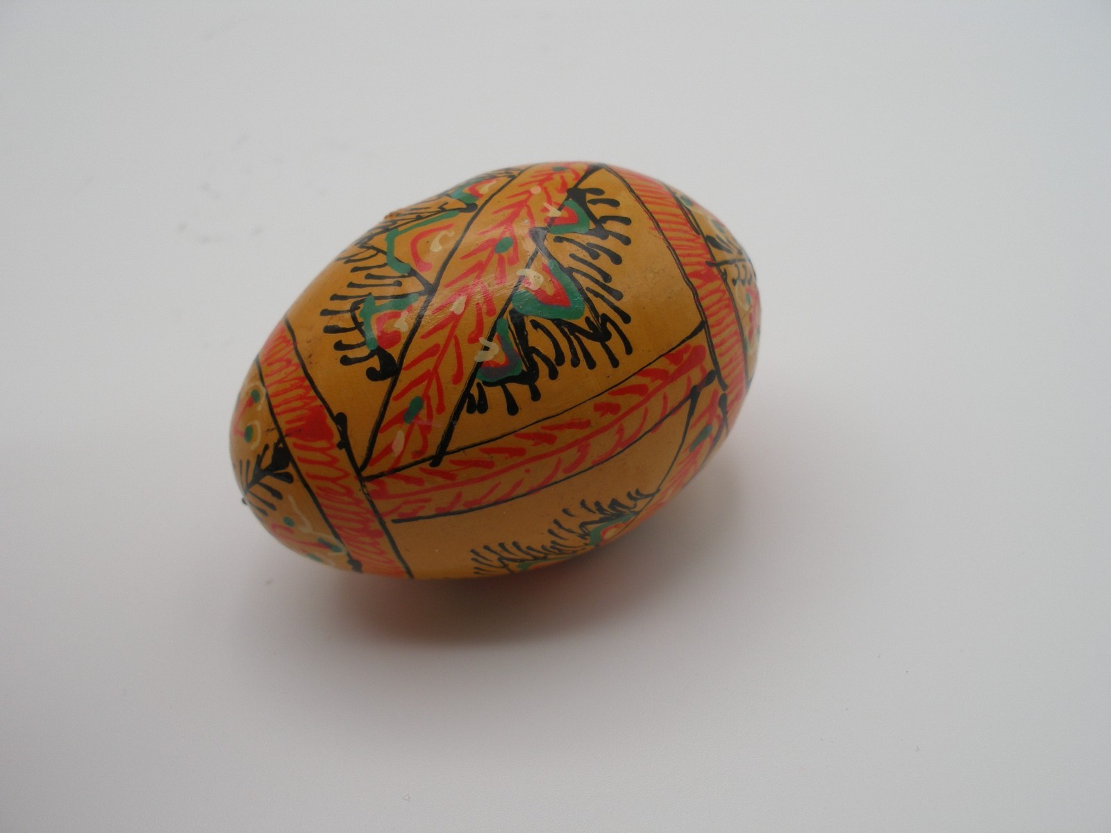 Hand-Painted Ukrainian? wood Easter Egg; gold, green, orange