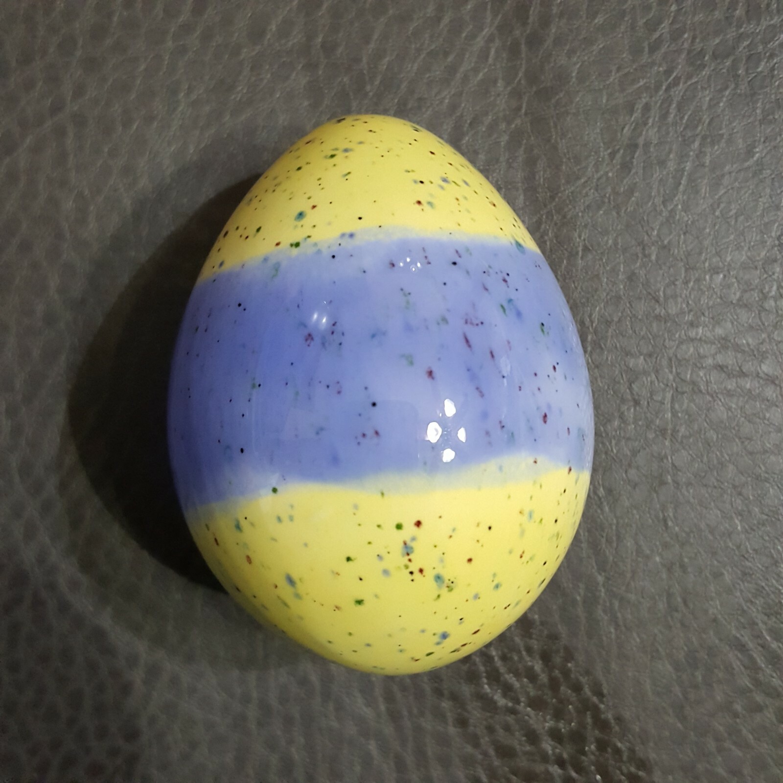 Blue and Yellow Speckled Glazed Art Egg Figurine. Easter Statue