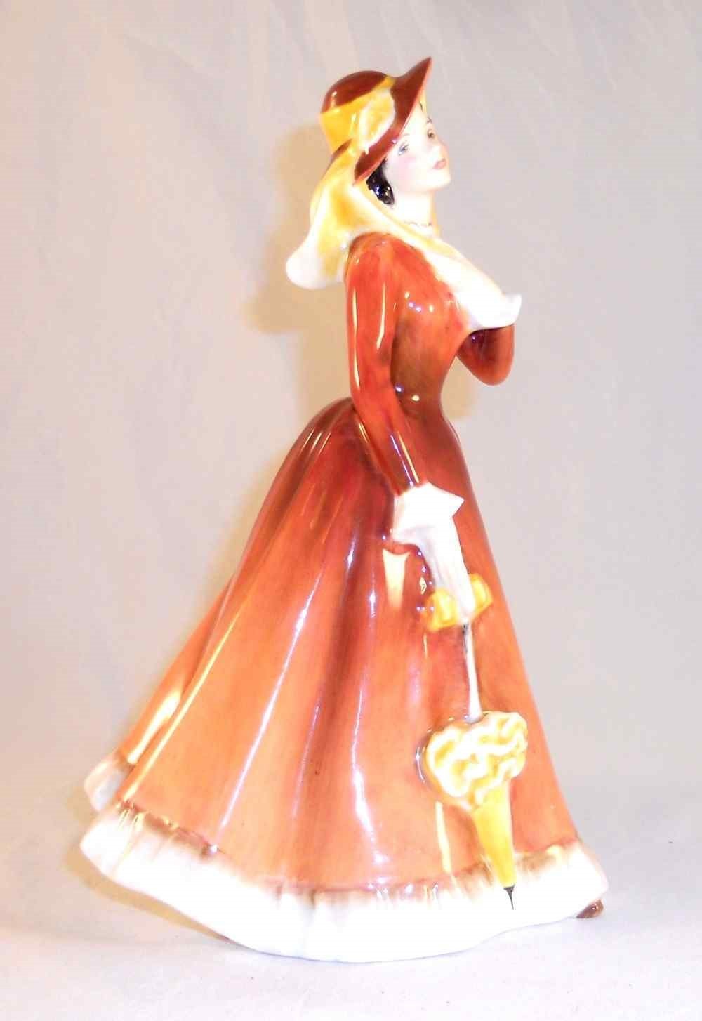 English Royal Doulton Figurine Woman Brown Dress Holding Parasol Julia HN 2705