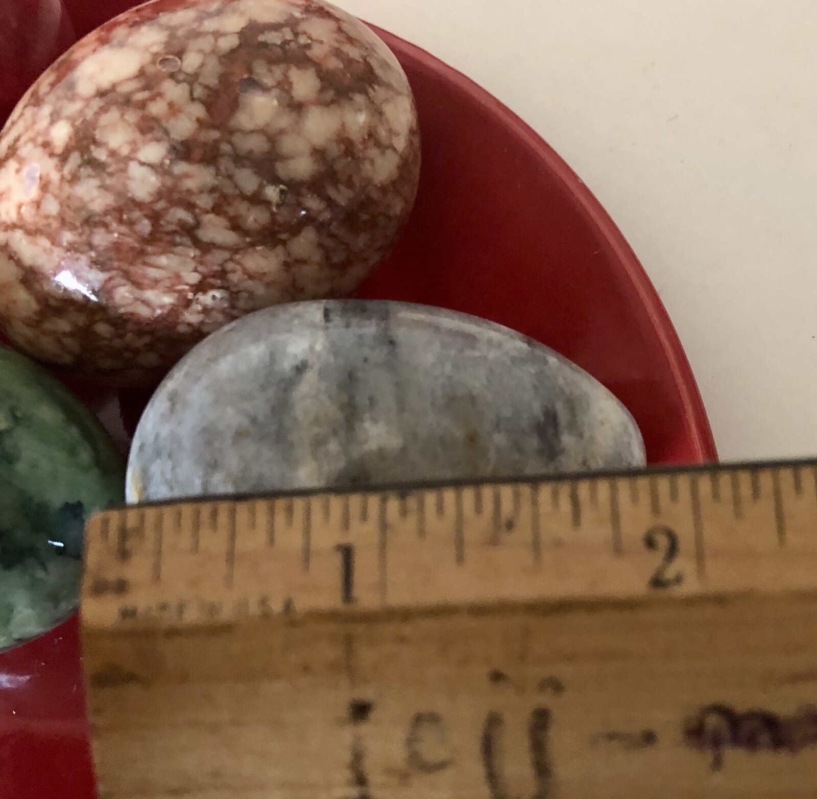 LOT 4 MARBLE / ALABASTER EASTER EGGS 2” RED GREEN GRAY BROWN BEIGE