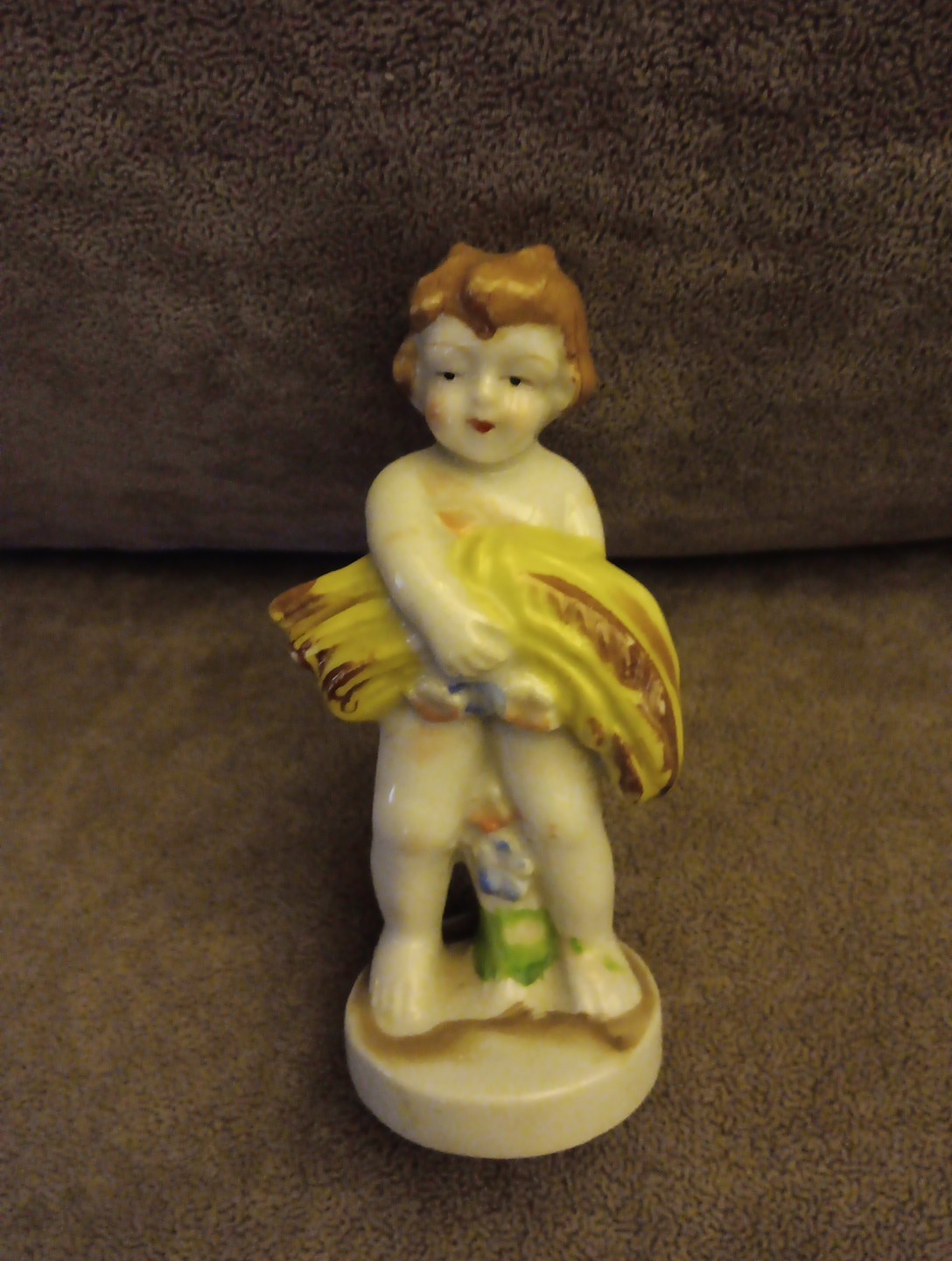 Vintage Occupied Japan Little Boy Wheat Bushel Porcelain Figurine 3.50” Tall