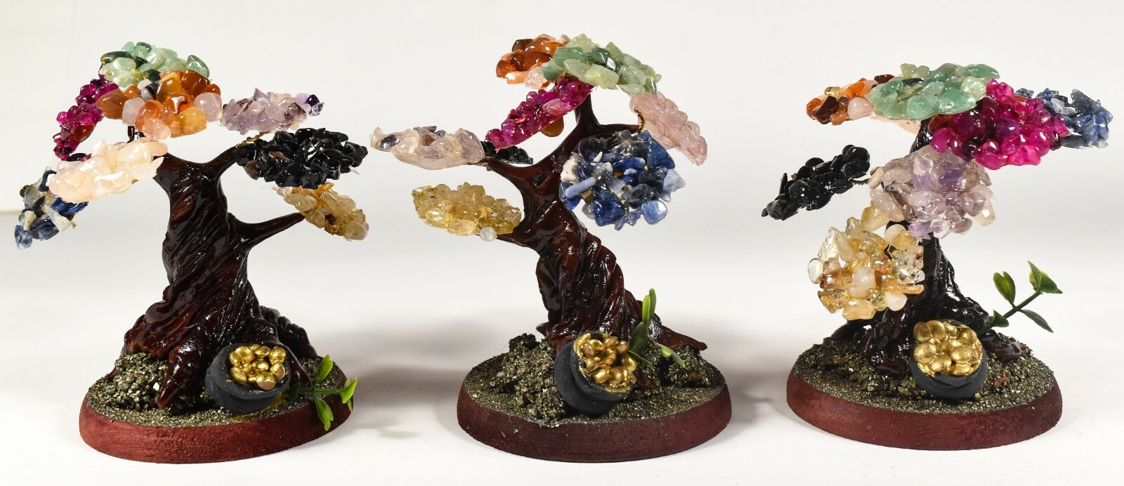 3.7″ Multicolor Stone Tree w/ Pyrite Chips on Wood Stand Figurine – Peru (1PC)