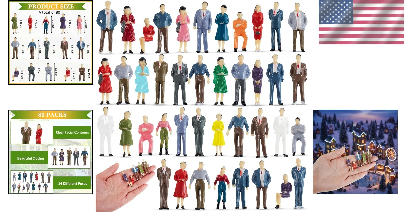 80 Pcs Mini People Figurines 1:50 Scale Model Trains