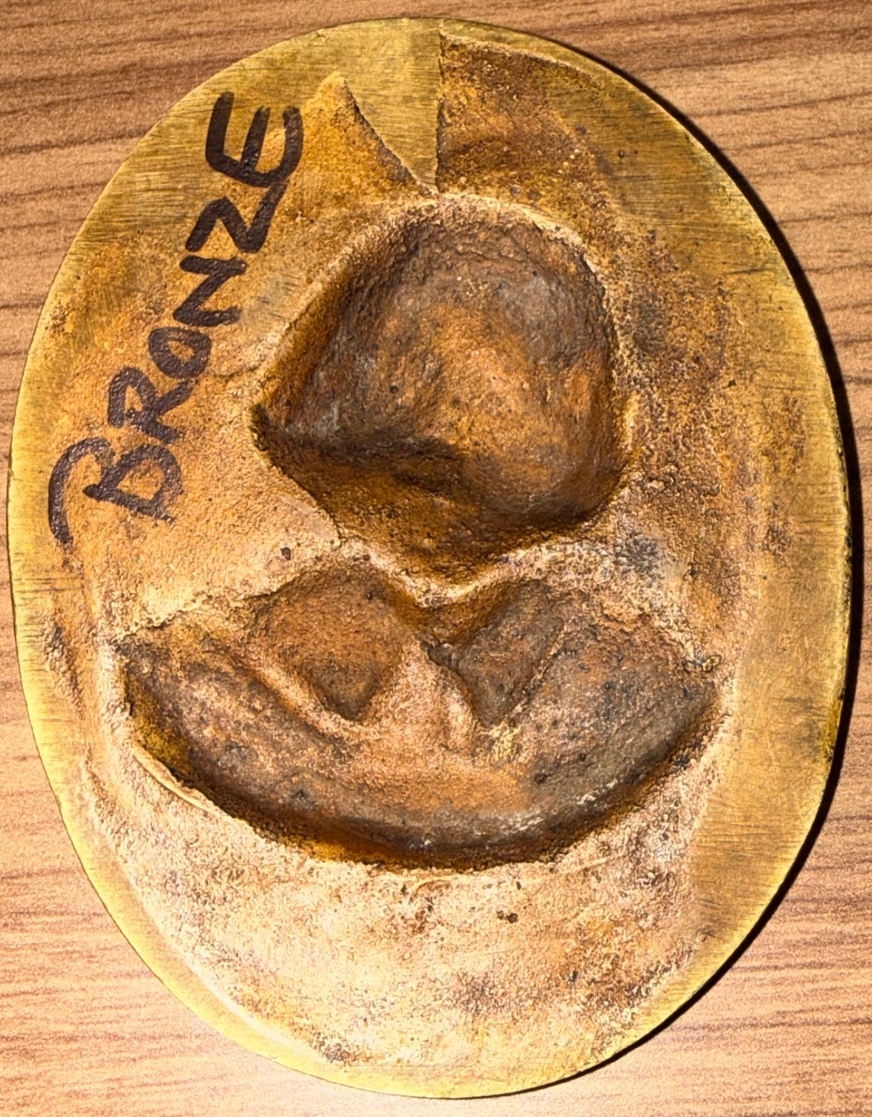Vintage Bronze High Relief Plaque of Cute Child With Curley Hair 115 grams