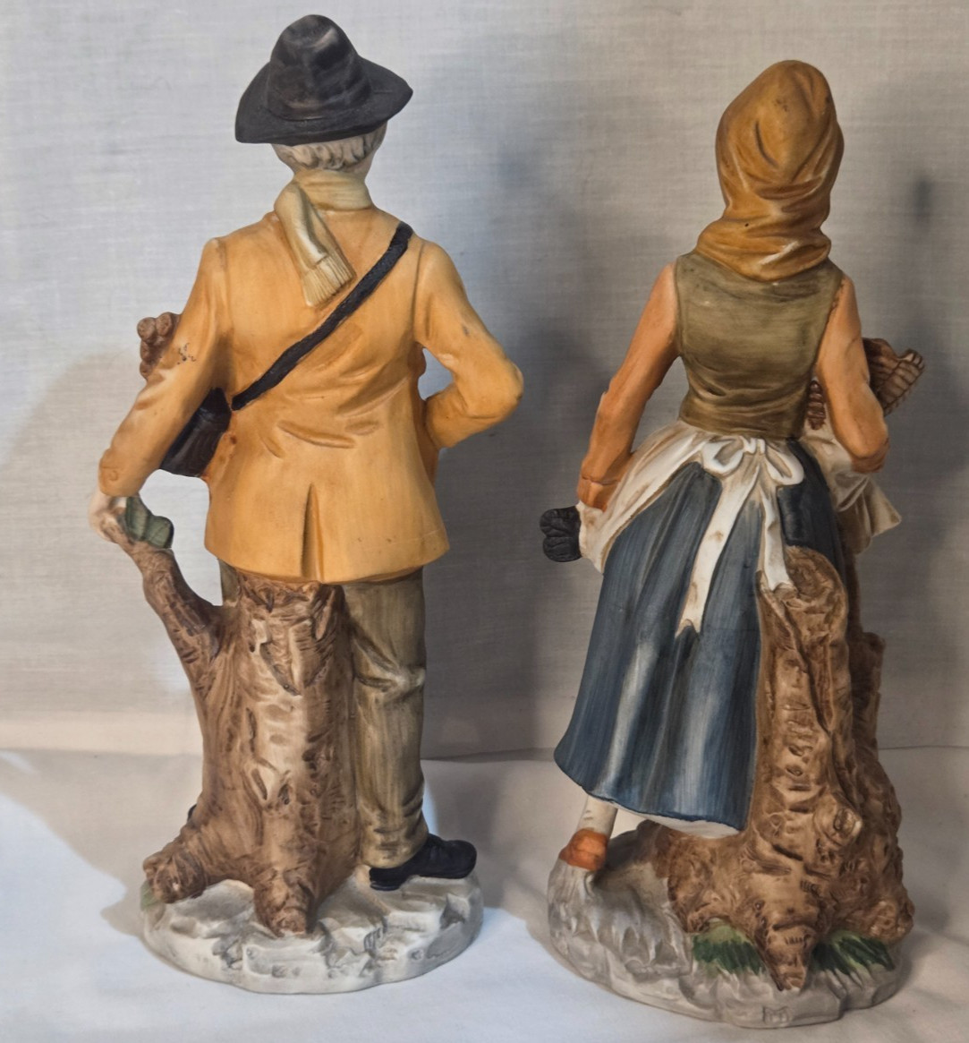 Vtg Homco Porcelain Old Man Woman Figurine Pair Rustic Peasant Couple 10”