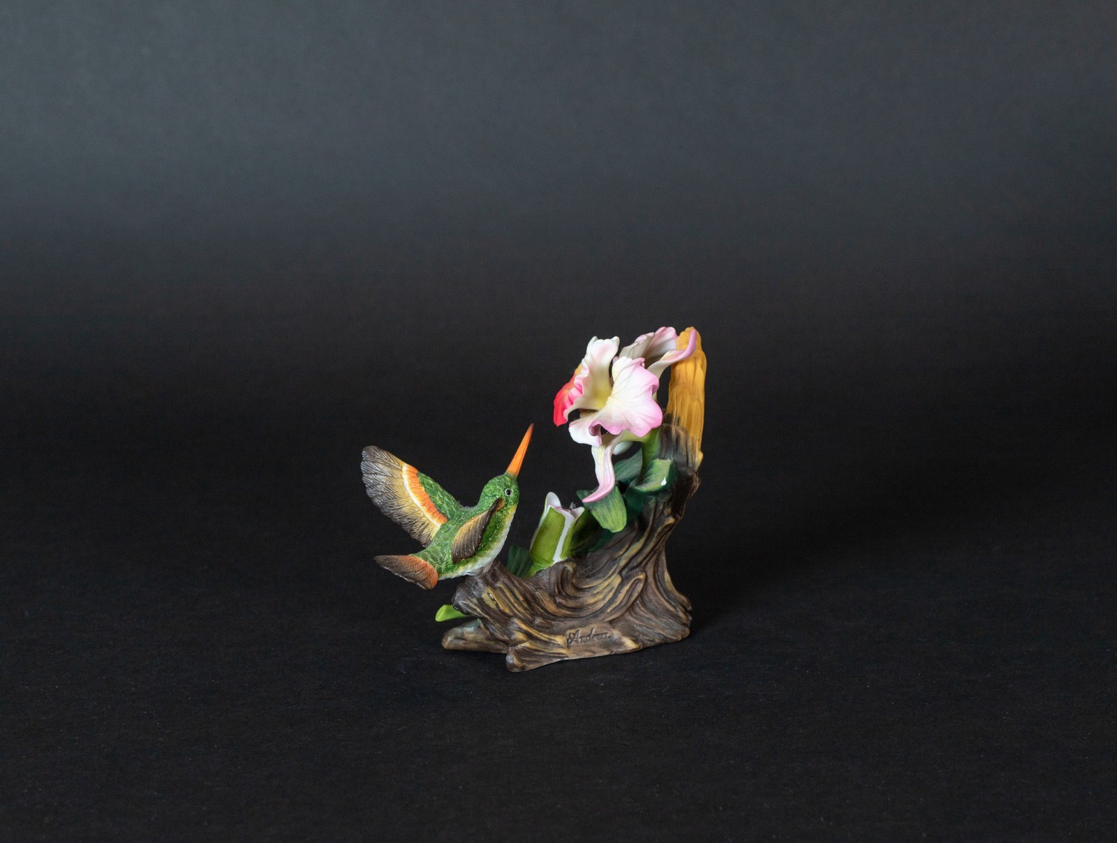 Andrea By Sadek Hummingbird and Cattleya Orchid Flower Figurine Vintage