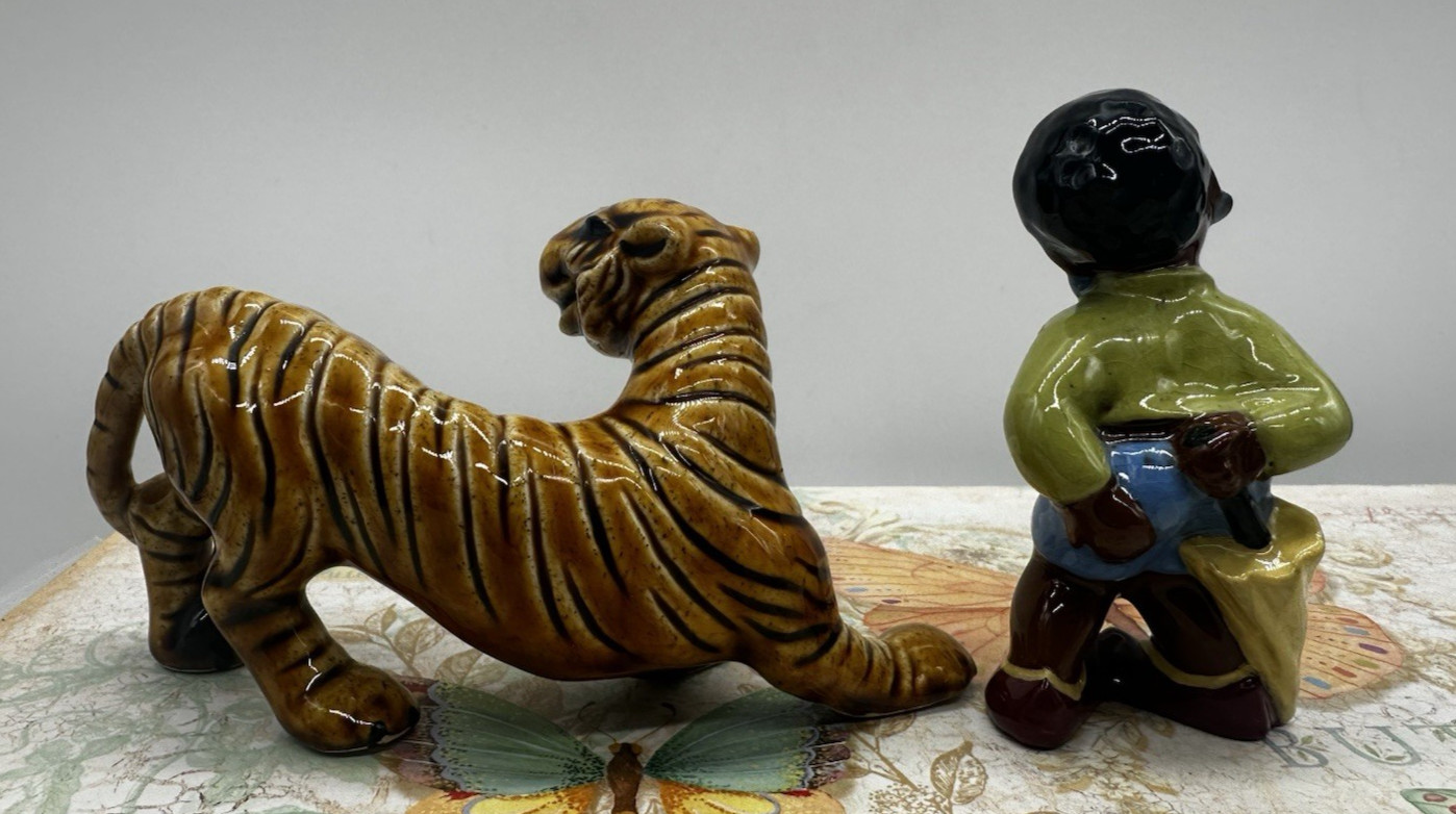 RARE 1950s Ceramic Arts Studio Figurine: Little Boy & Tiger Display