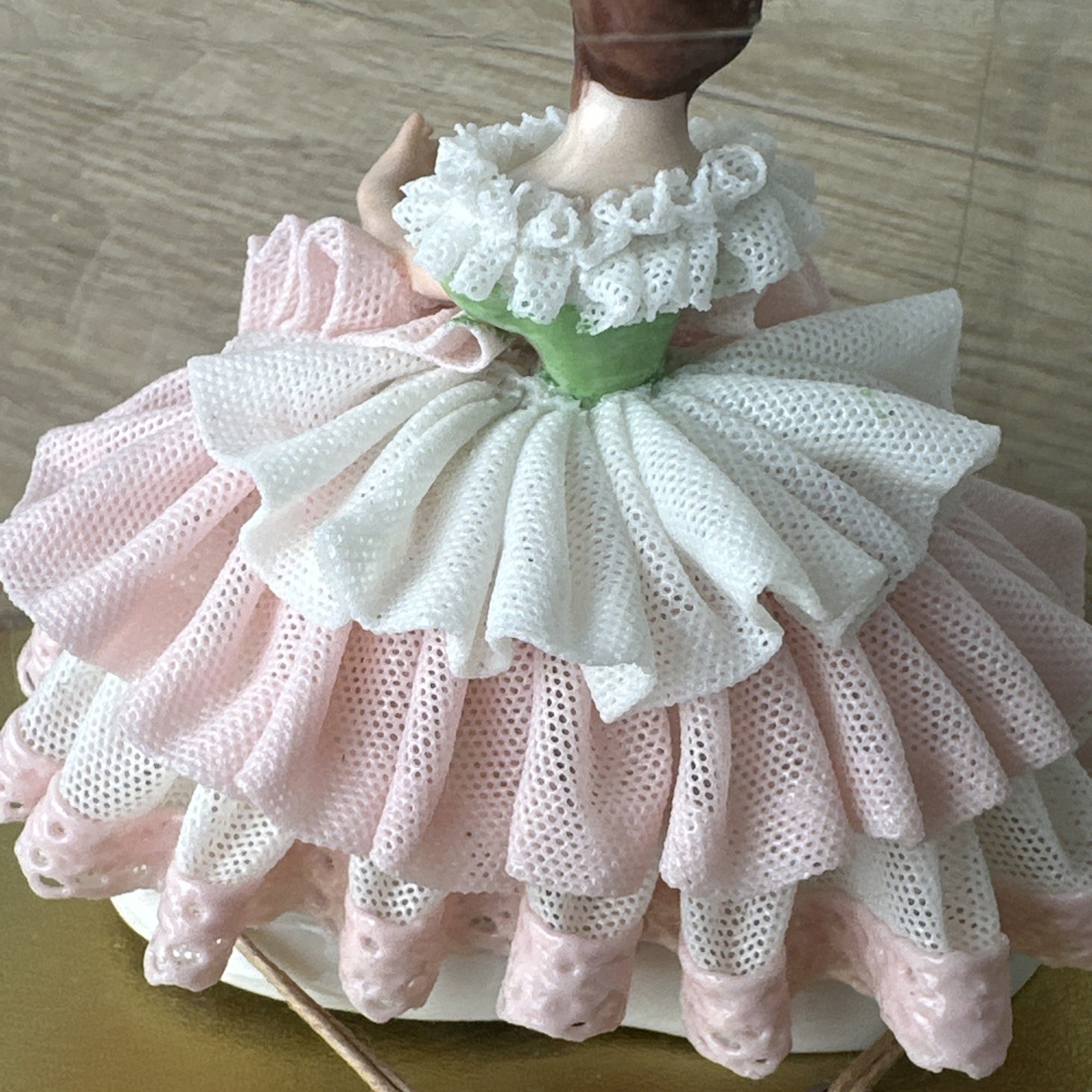 Vintage German Dresden Lace Ballerina Figurine Pink Tutu 3″ In Original Box NIB