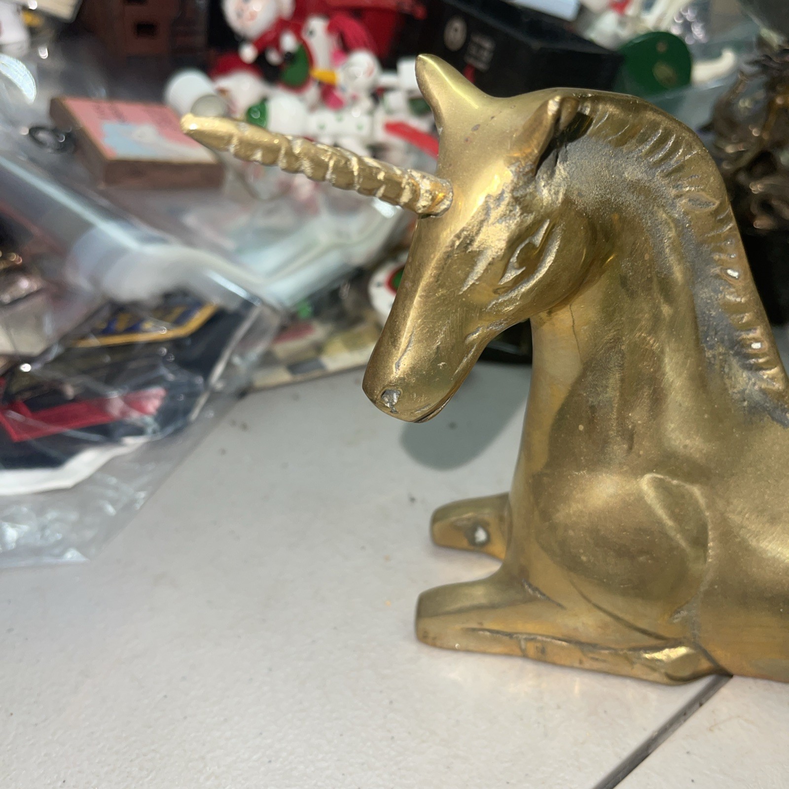 Vintage Brass Unicorn Figurine Lying Korea Mythical Statue