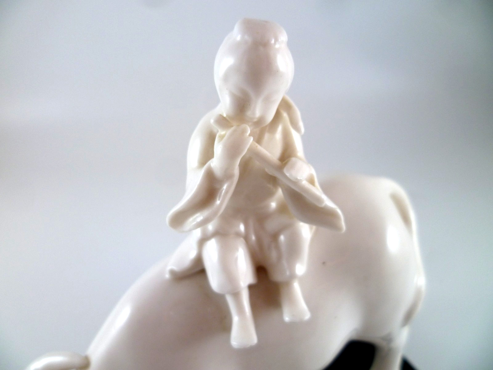 Pair 2 Chinese Blanc de Chine Porcelain Figurine Boy Flute Water Buffalo Read