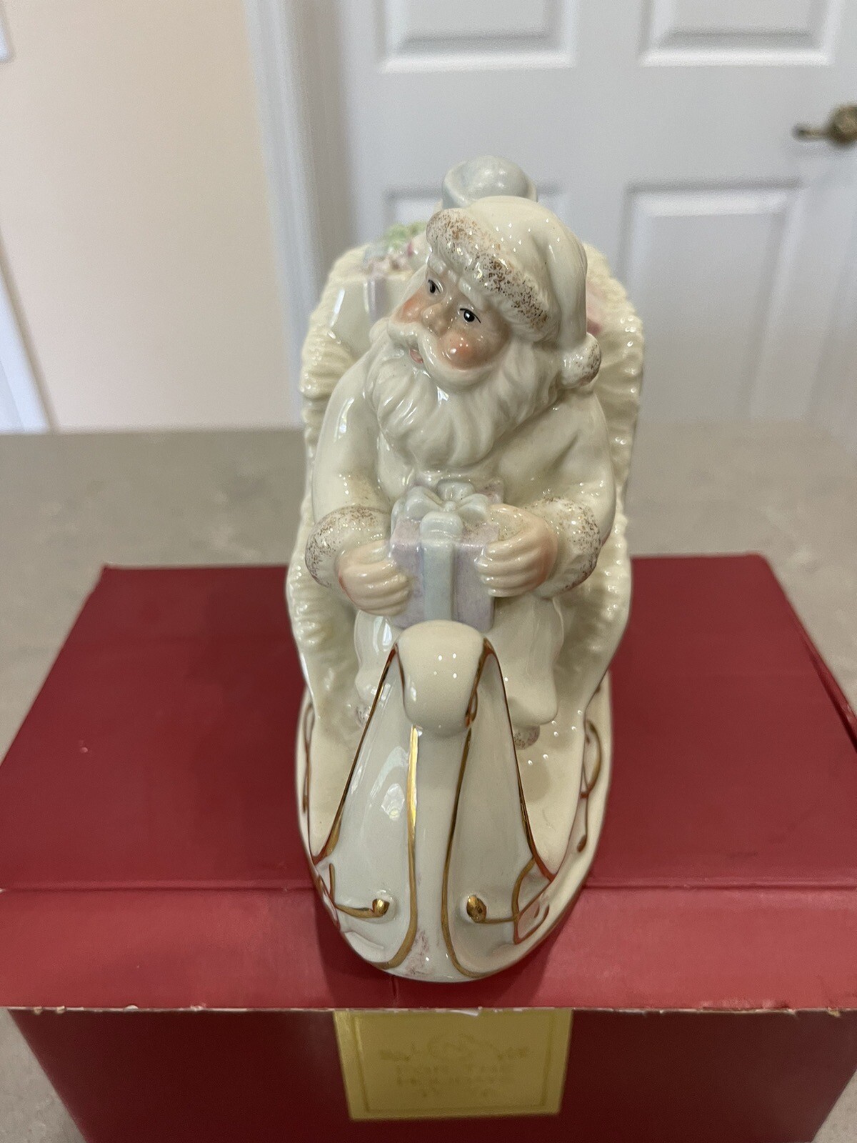 LENOX PETALS & PEARLS *SANTA, BEAR & SLEIGH* CREAM & PASTELS – IN BOX