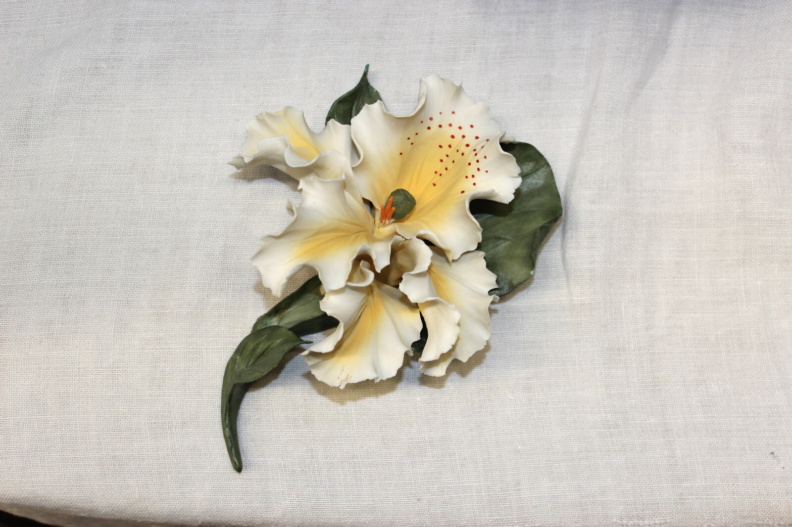 Capodimonte Porcelain Iris Orchid Cream Yellow Green Made in Italy