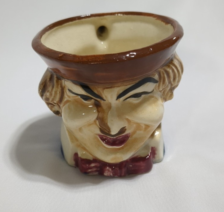 Vintage Toby Mini Mug Stein, Brown Hat Blue Shirt, Occupied Japan, 2.5″