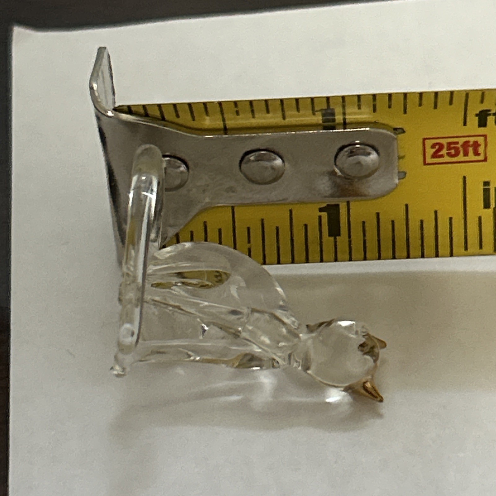 Mini Clear Glass Cat Figurine Gold Ears Feline Figure Pet Animal 1 1/4” high
