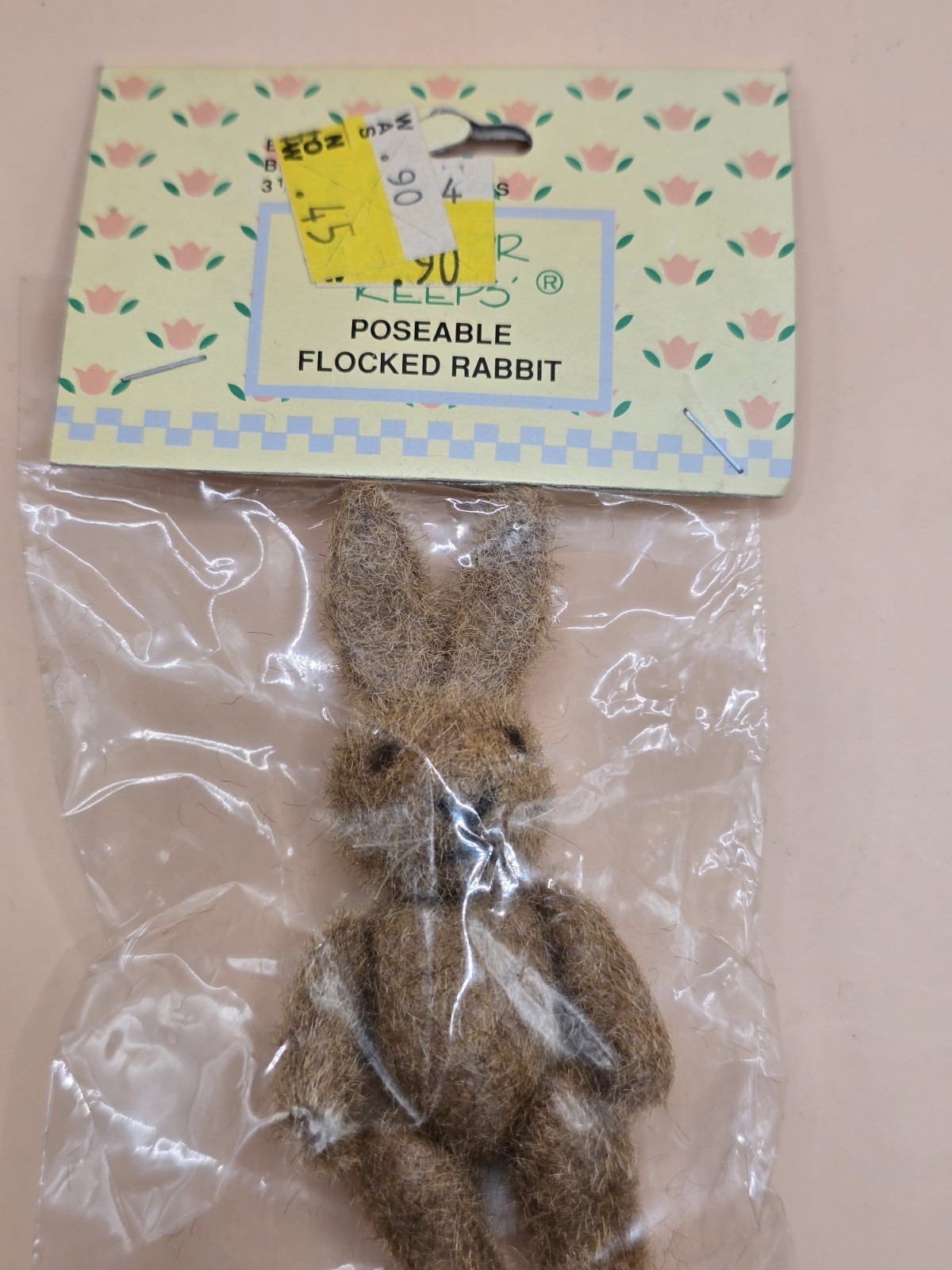 Mini Craft Bunny Fuzzy Figurines NOS Rabbit Poseable Flocked Rabbit