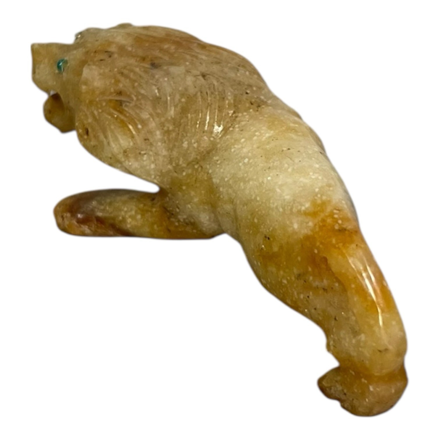 Vintage LION sculpture in natural Onyx Marble stone. 3” Long