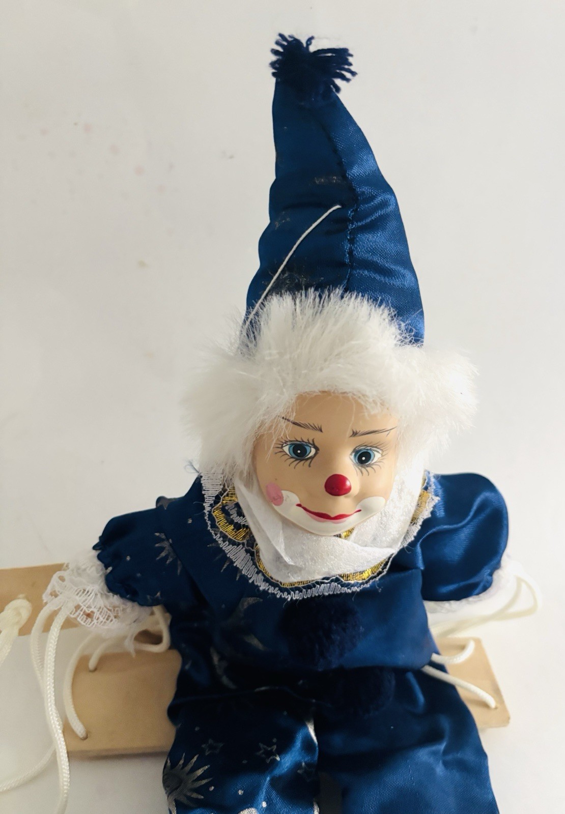Vintage Porcelain face Clown Puppet on Swing Marionette Doll Circus Decor ( C1)