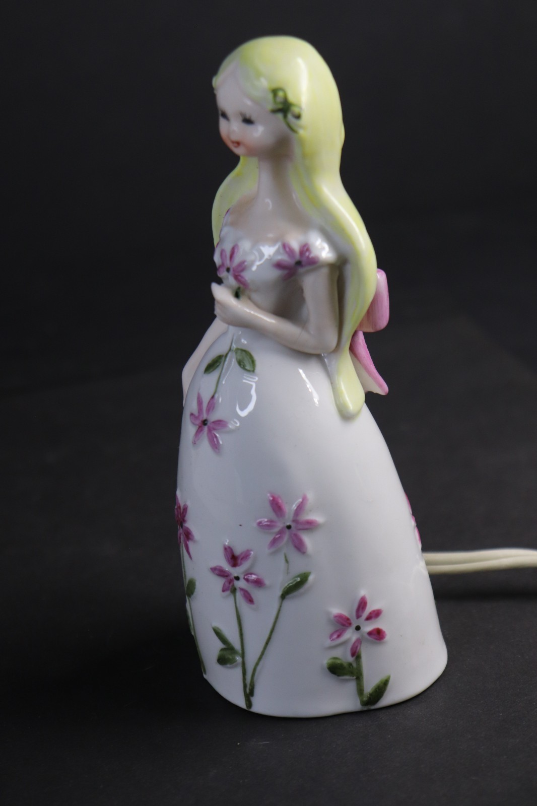 VTG All Nations Labs Girl Portable Lamp Figurine, Floral Dress Night Light