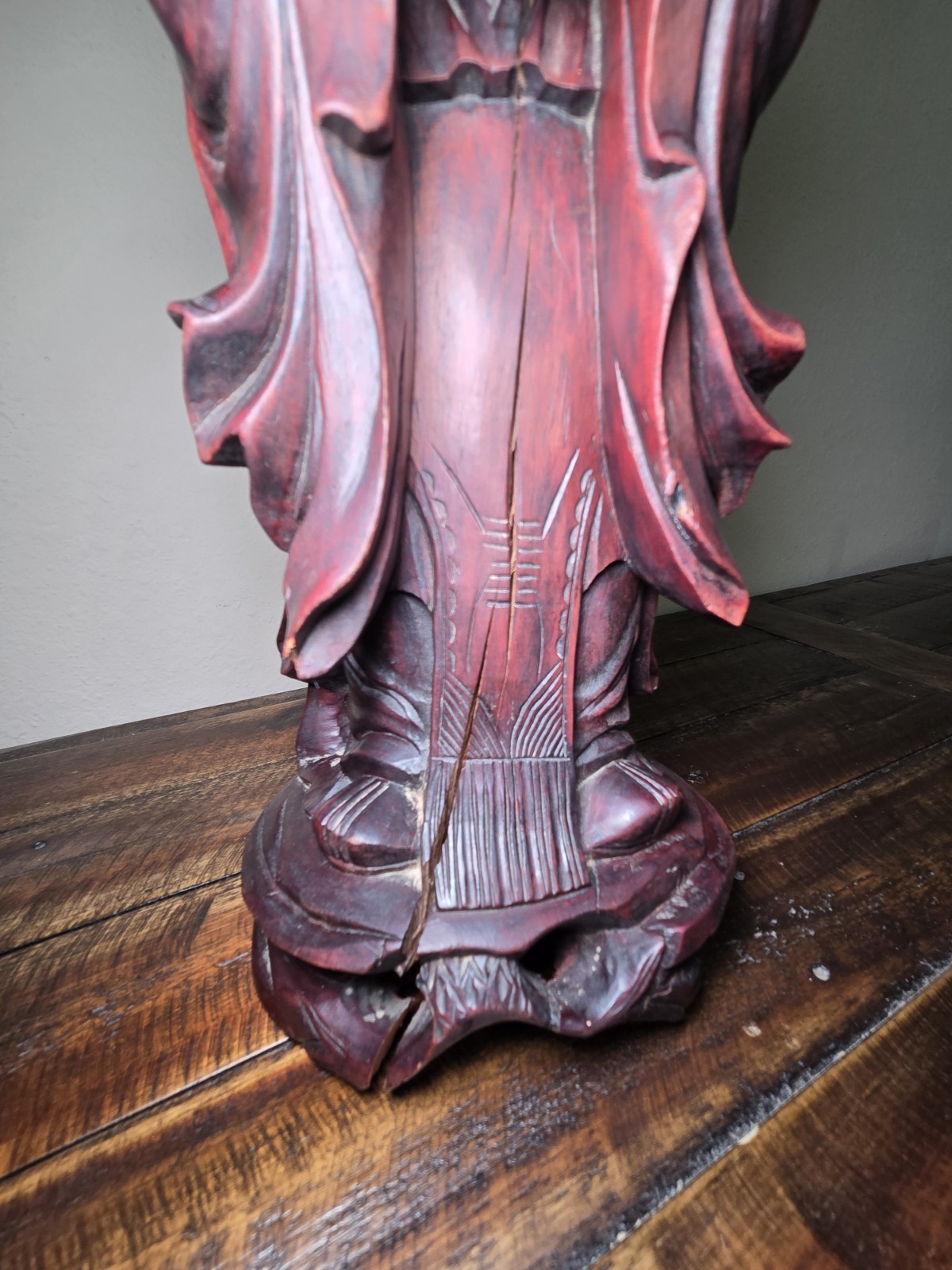 Vintage Carved wooden figurine of the Chinese deity Wenchang Wang, 15″ Tall