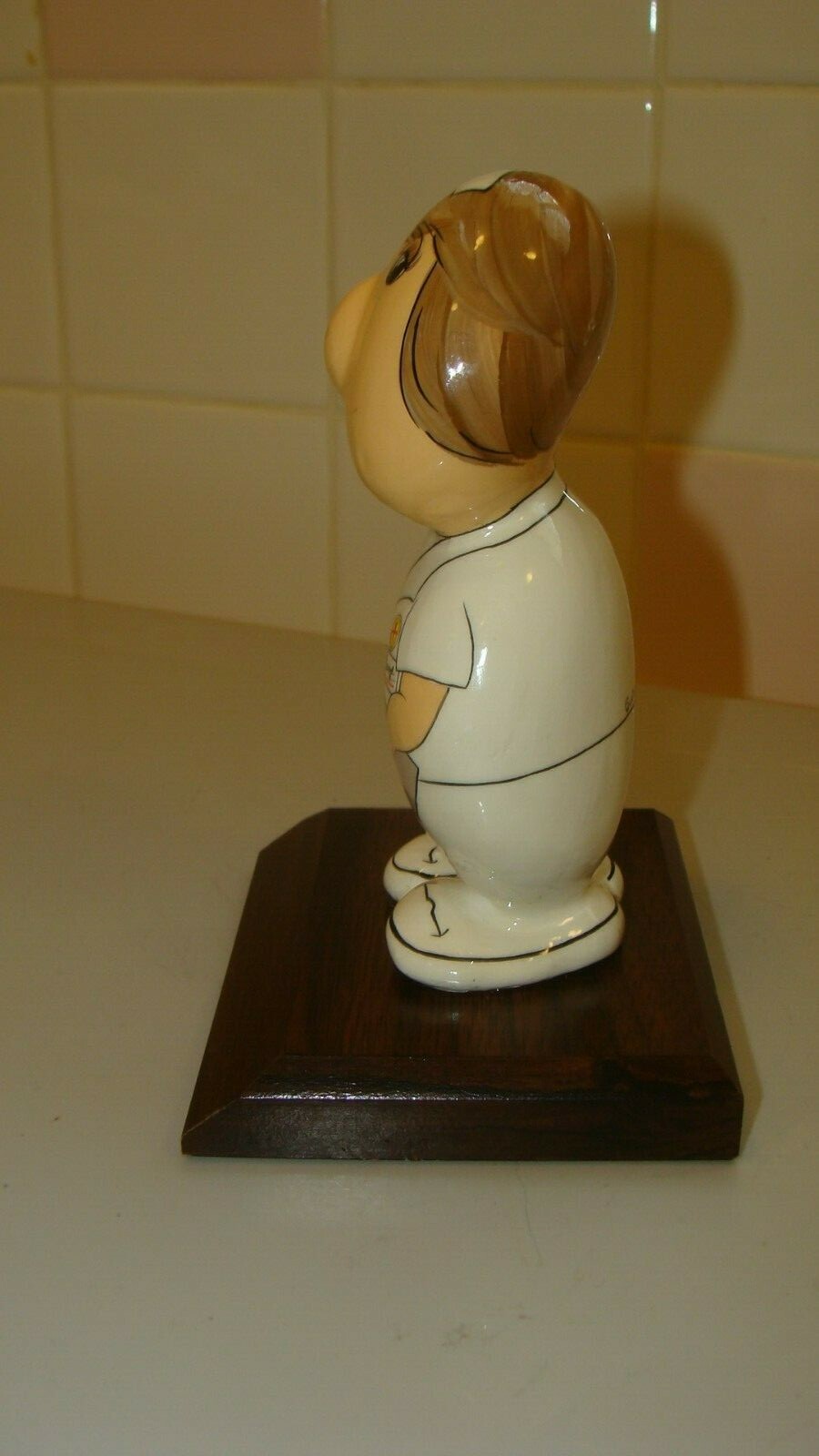 Vintage Ceramic/Resin Nurse Figurine with Wood Base 5.7″ tall, Signed & Dated