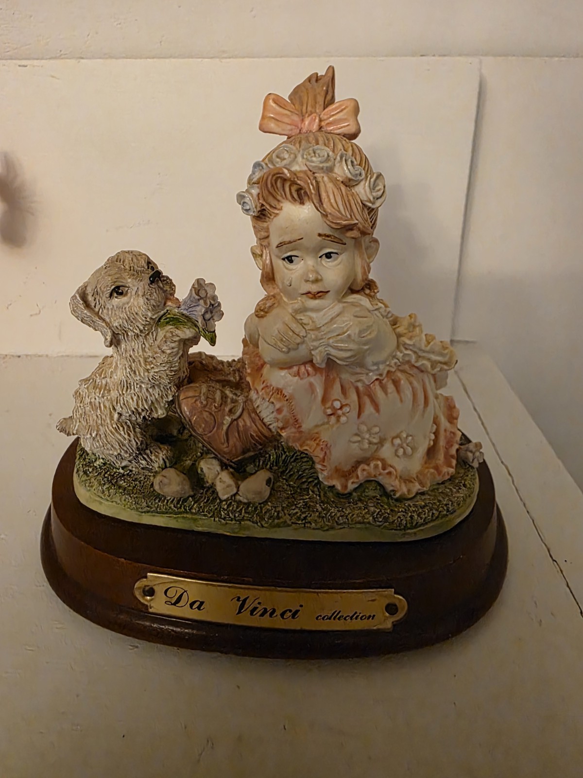 Da Vinci Girl and Dog Figurine Resin Wood Painted People Animals Beige Brown Pi…