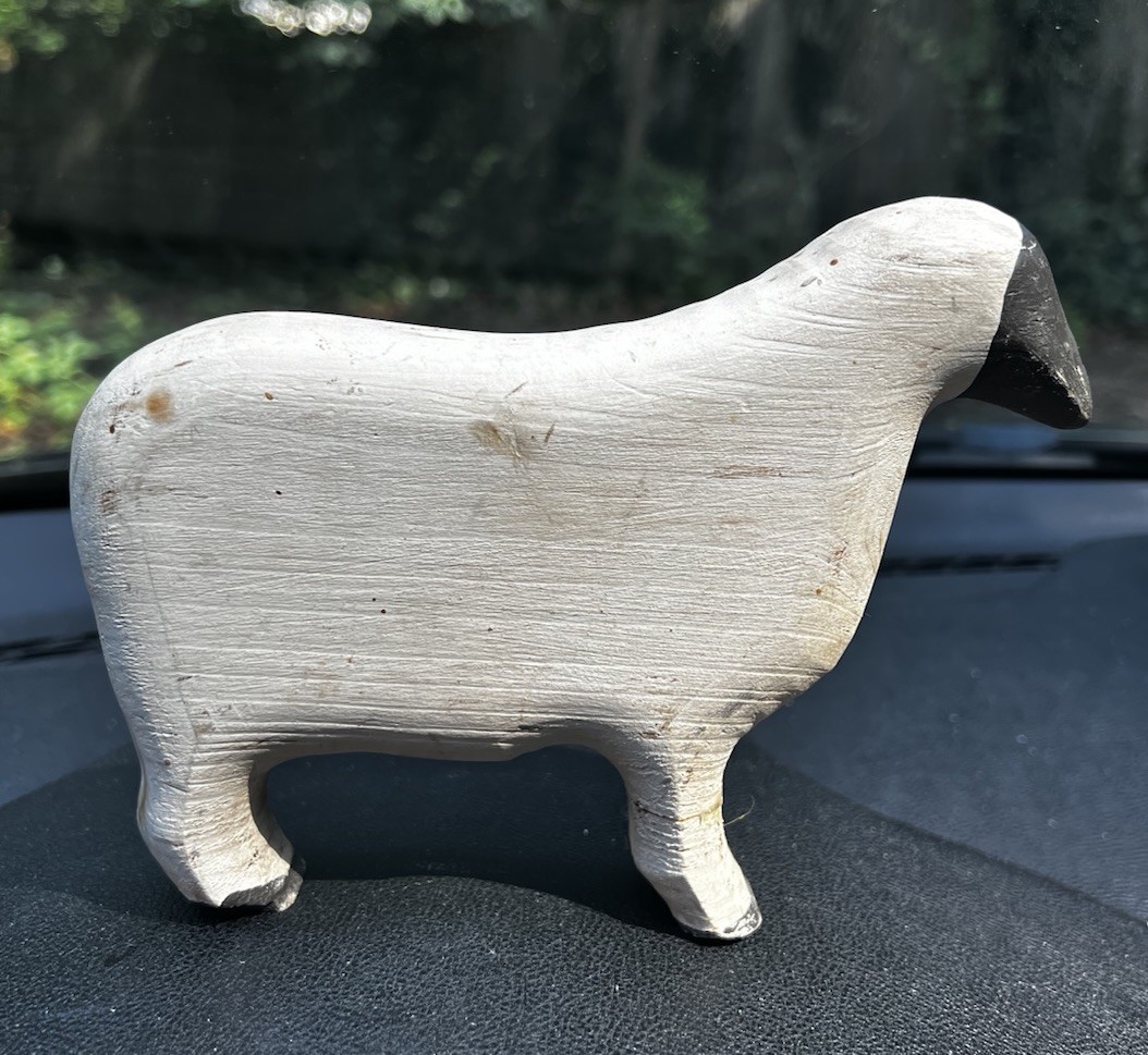 Vintage Primitive Hand Carved Wooden Sheep Folk Art Farmhouse Decor 7 Inch