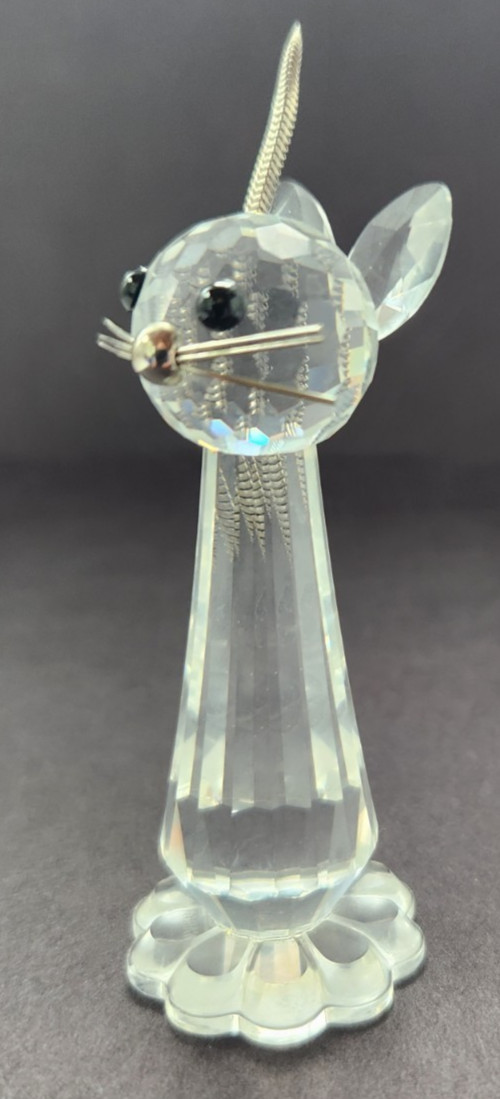 Swarovski Crystal Cat Figurine-Faceted Crystal-Metal tail & whiskers-beaded eyes