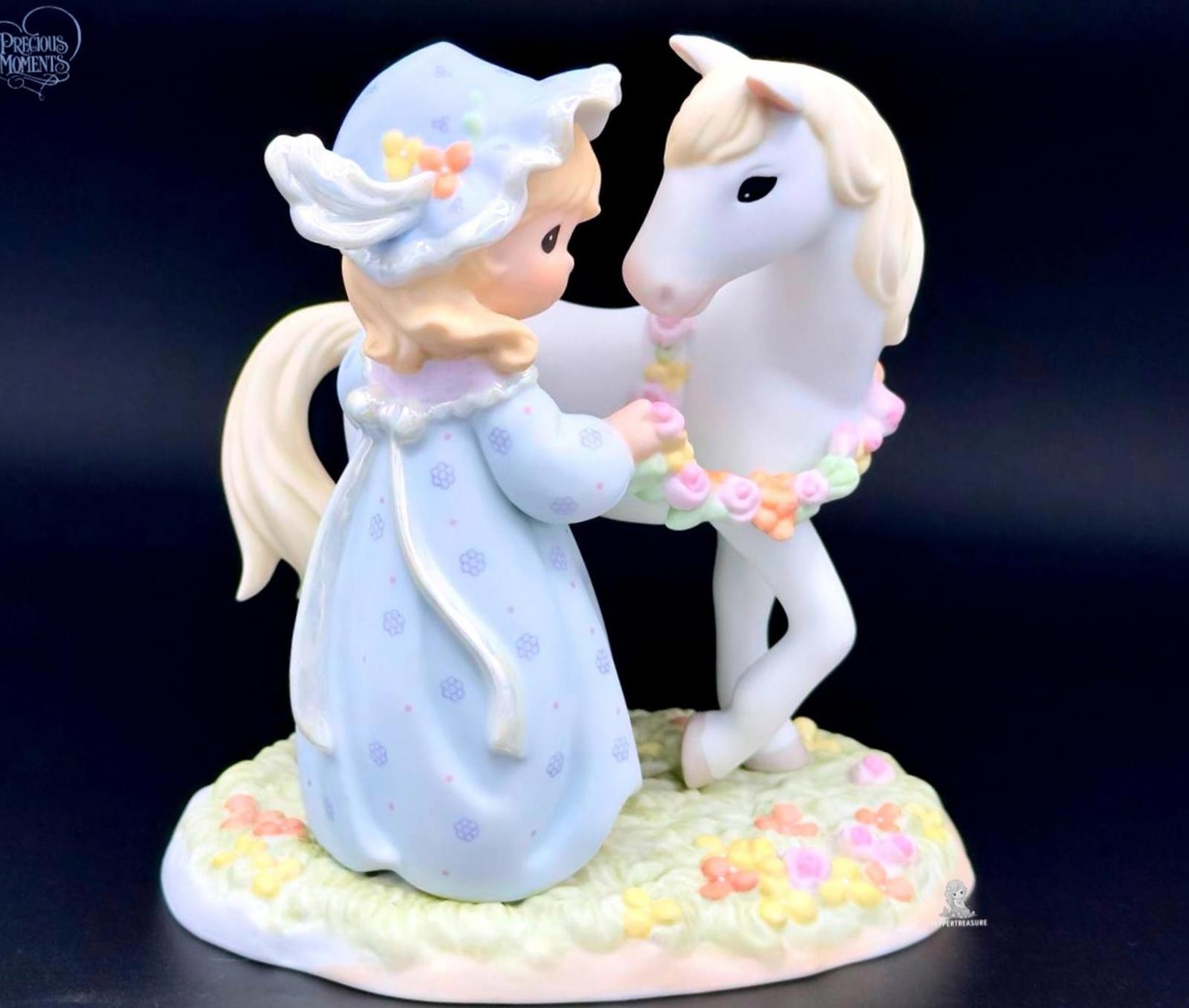 Precious Moments Girl w Pony Figurine – Sweet Pastel Collectible Friendship