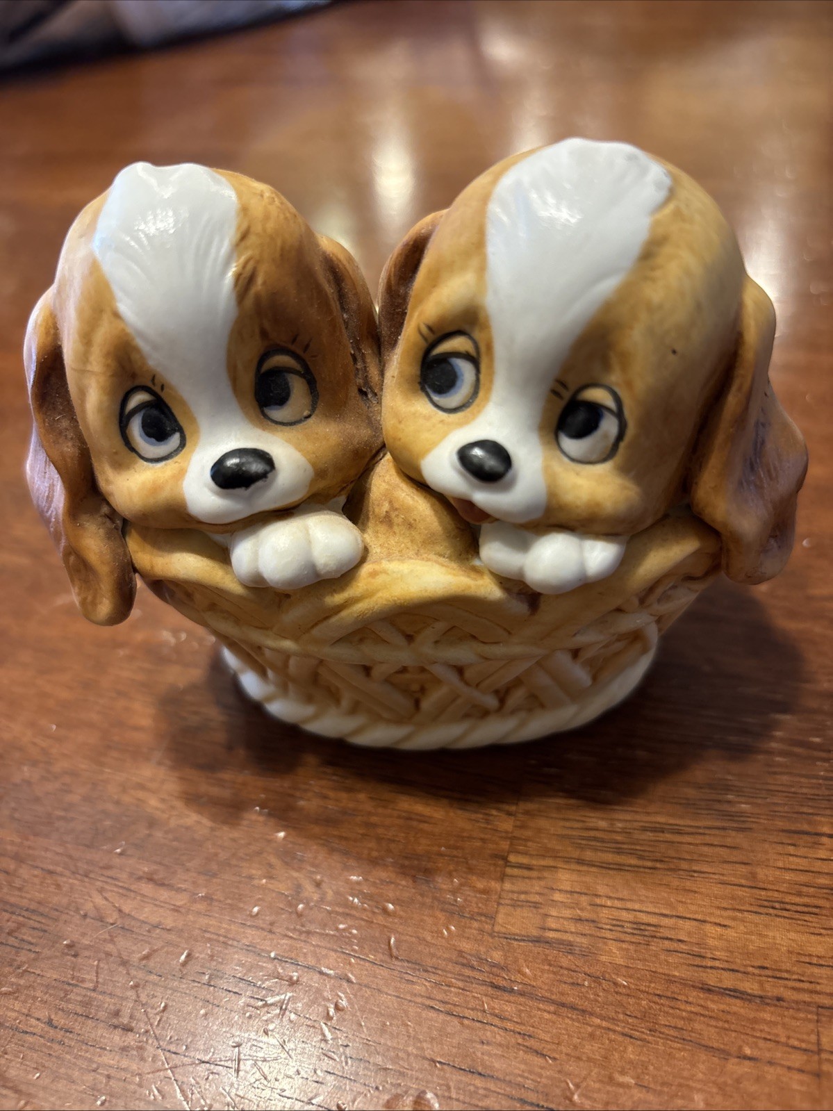 ROYAL CROWN FIGURINE DOGS/PUPPIES IN BASKET-VERY CUTE