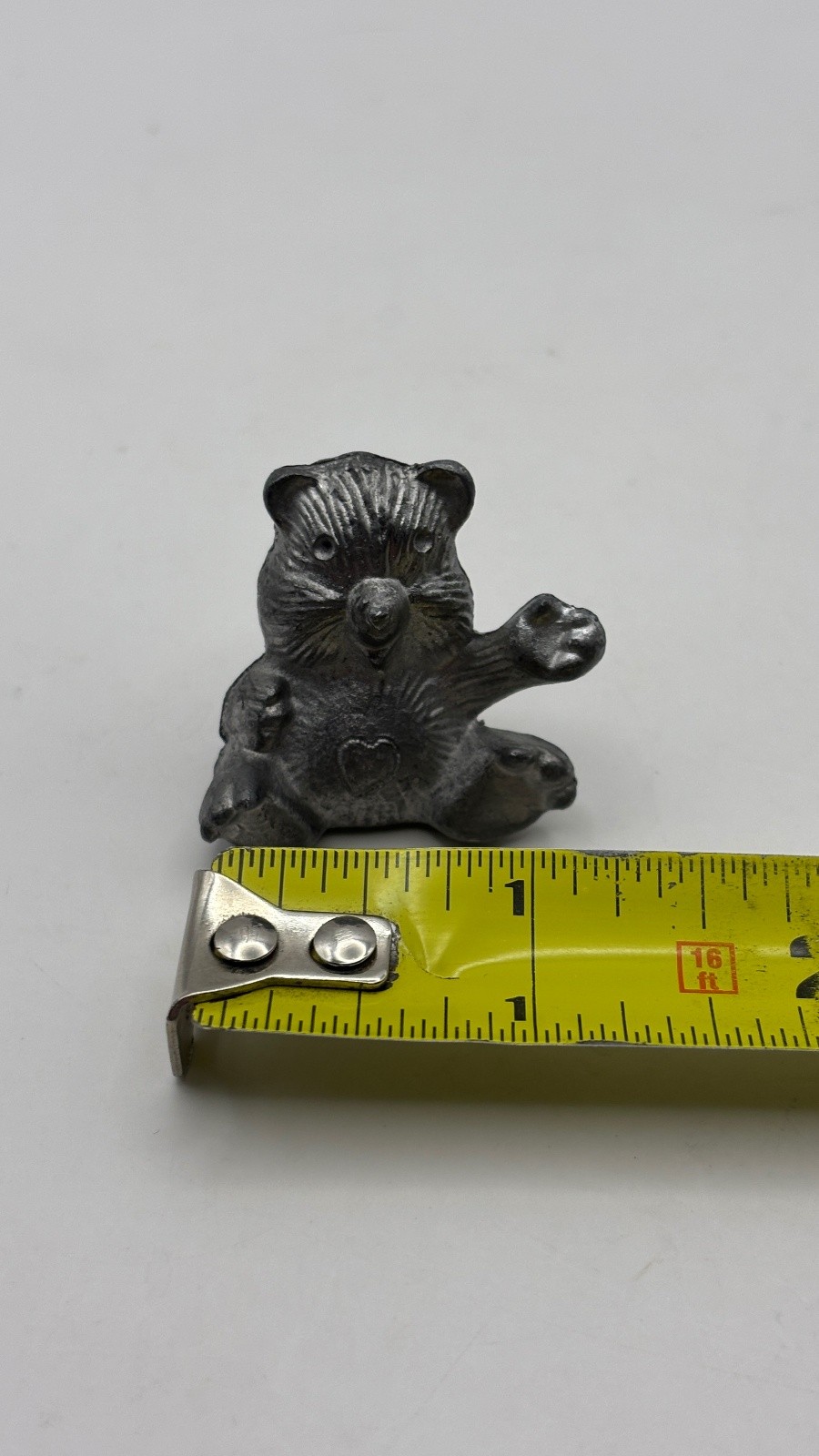 Legend Pewter Small Pewter Bear Figurine Sitting Bear Heart Motif 1.25in