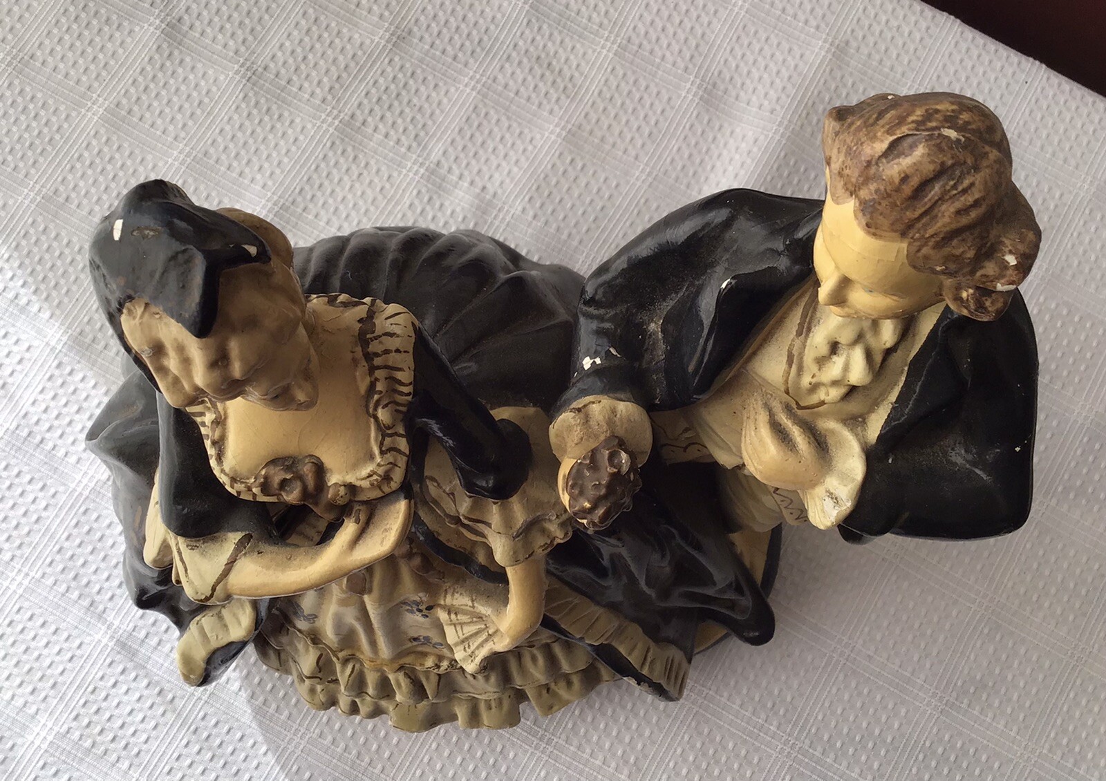 Antique XL Victorian Style Ceramic Figurine — Gentleman & Lady in Formal Attire