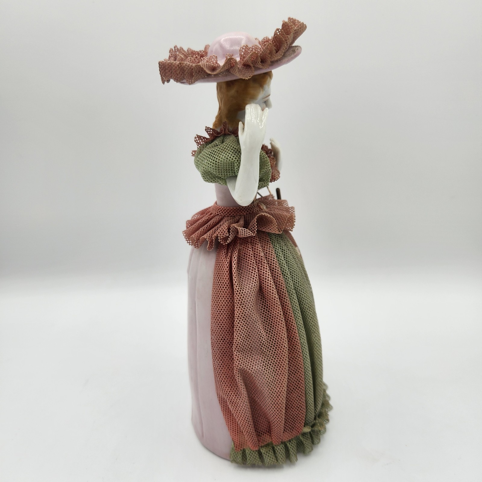 DRESDEN STYLE LADY With Hat & Parasol Umbrella Japan Starched Lace Victorian