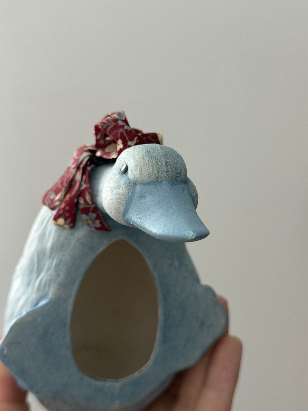 Vintage Ceramic Goose Shelf Sitter Blue Hand Painted Country Cottagecore 1980s