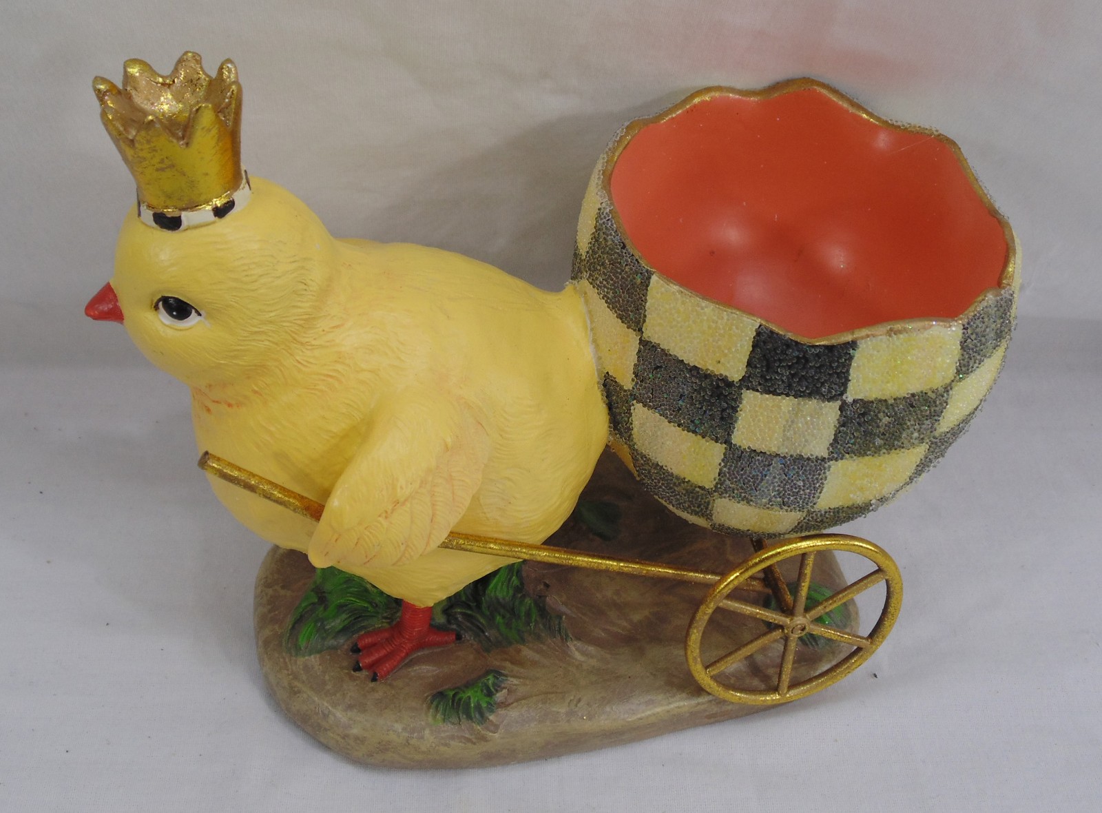 New MacKenzie Childs Which Came First Yellow Chick & Egg Cart Courtly Check