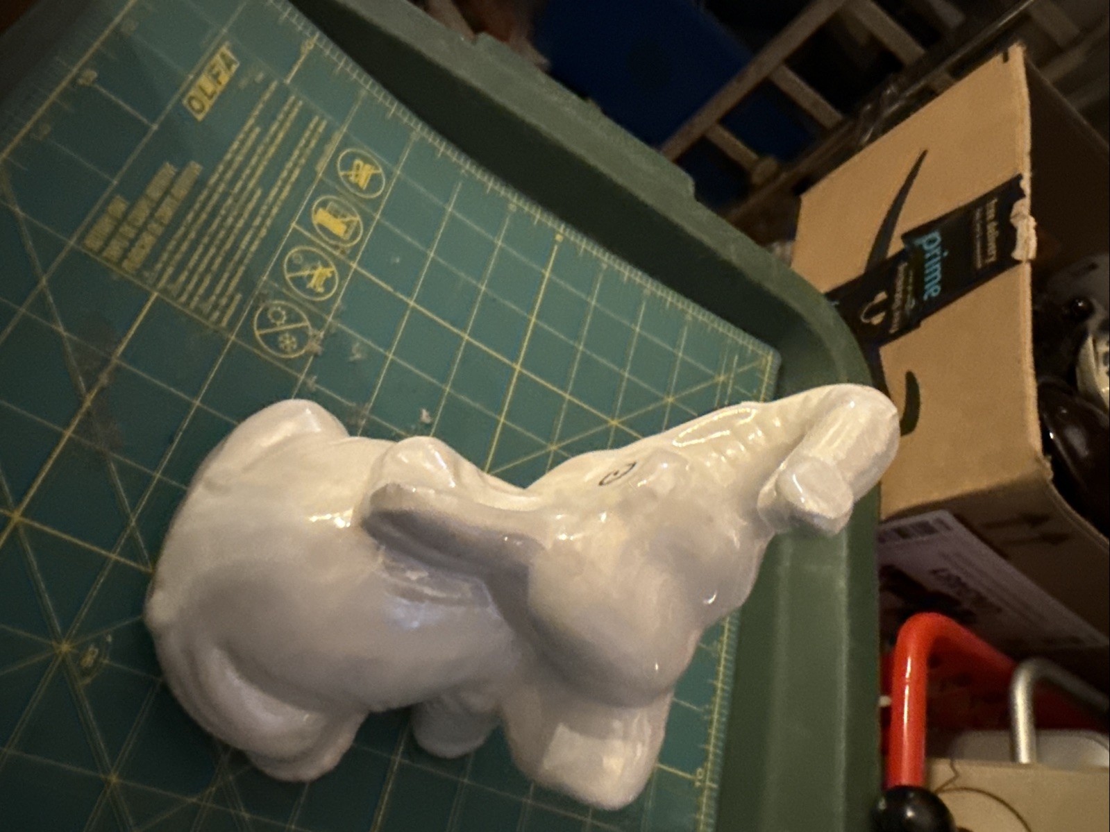 Vintage Matte & Glossy White Elephant Figurine w/ Gold Trim 4-1/2″ Tall 5″ Long