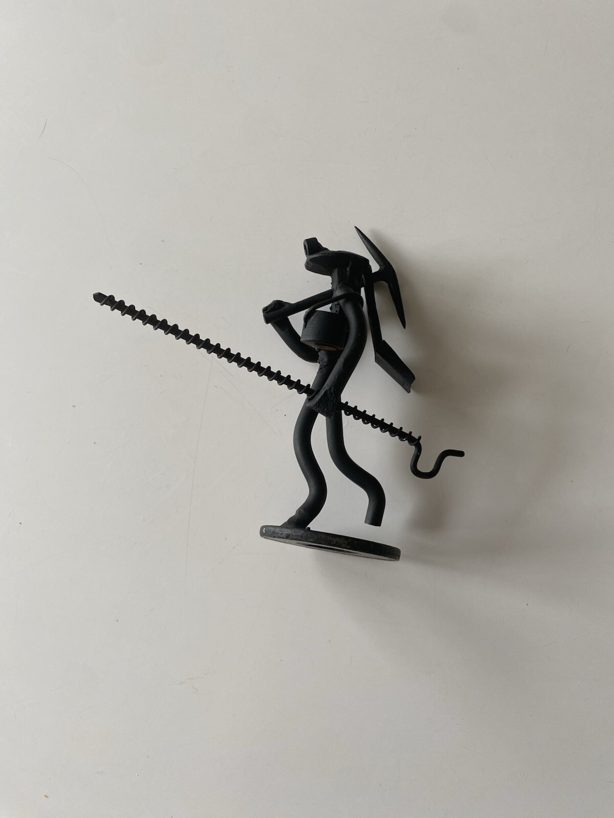 Vintage Handmade Metal Miner Or Gardener Small Art Sculpture