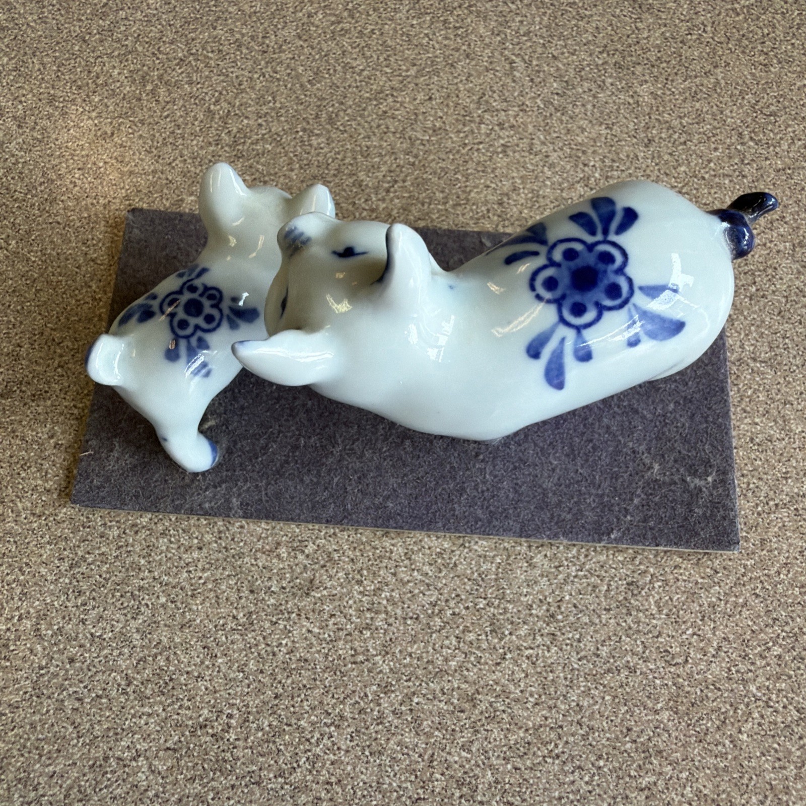 Cute Set of Two Vintage Blue and White Delft Ceramic Pigs