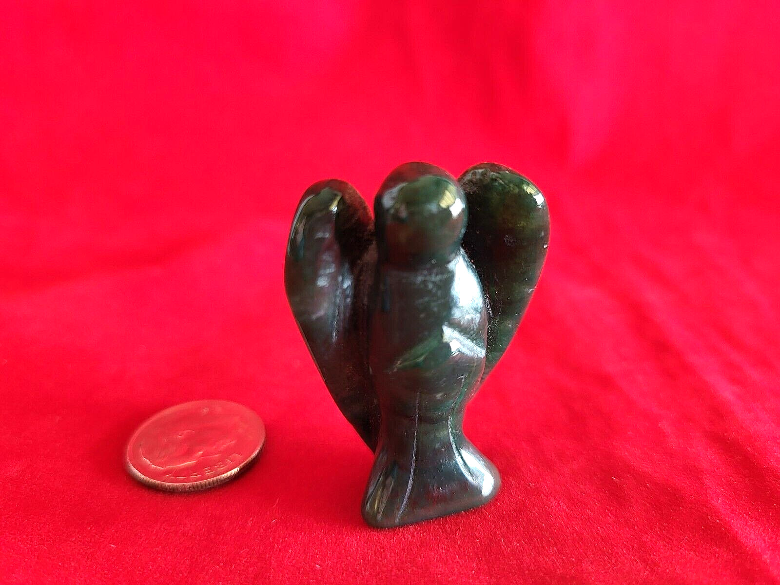 Natural Crystal Angel Figurine Statue in Green Carved Stone -Serpentine? 1.5″