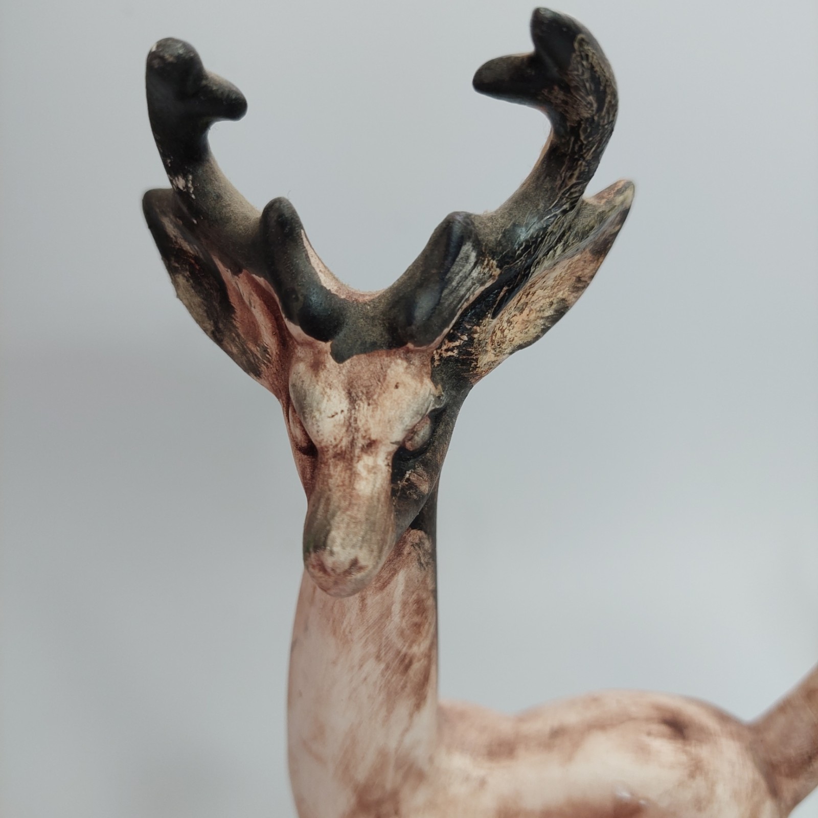 MCM Rustic Country Ceramic Hand-painted Matte Deer Pair 12″Figurines Unique